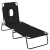 Outsunny Adjustable Outdoor Lounge Chair, Garden Folding Chaise Lounge w/ Reading Hole Reclining Tanning Chair Seat, Folding Camping Beach Lounging Bed with Support Pillow, Black
