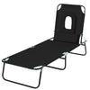 Outsunny Adjustable Outdoor Lounge Chair, Garden Folding Chaise Lounge w/ Reading Hole Reclining Tanning Chair Seat, Folding Camping Beach Lounging Bed with Support Pillow, Black