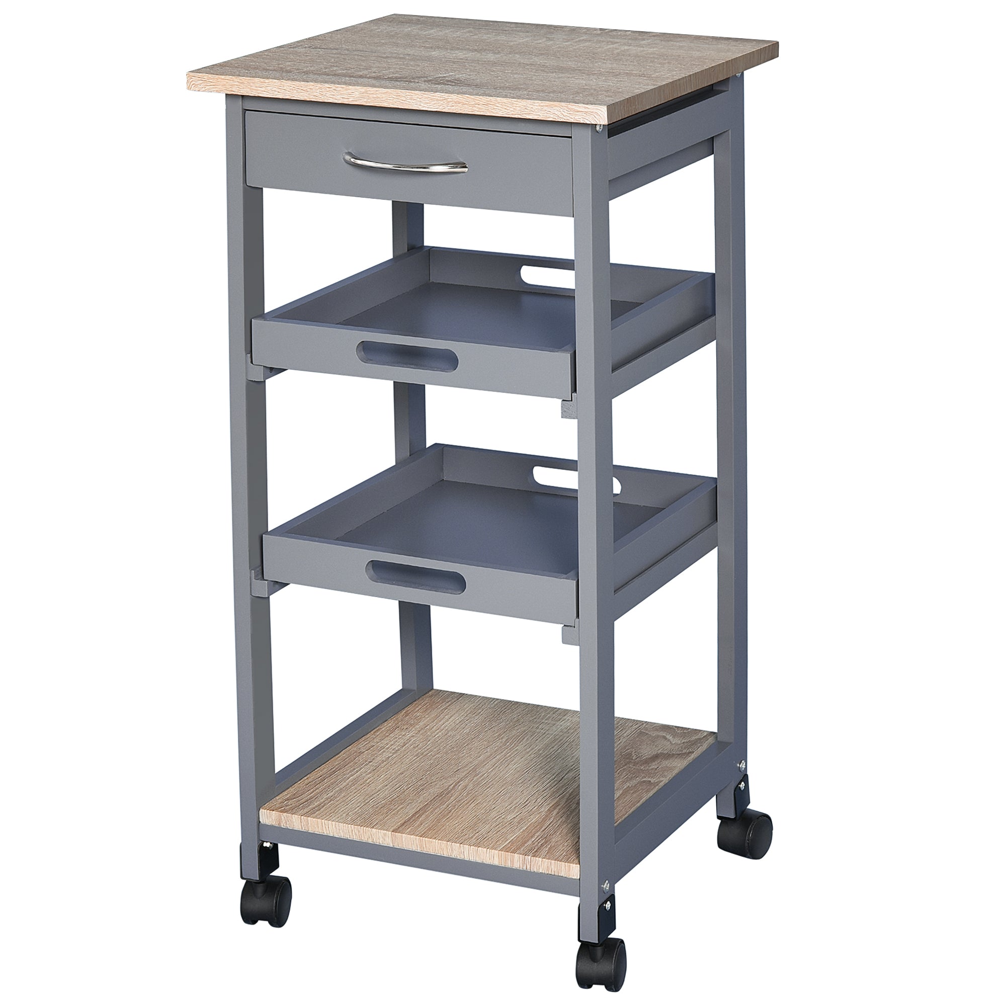 HOMCOM Bar Cart, 4-Tier Kitchen Cart with Removable Serving Tray, Rolling Coffee Cart on Wheels with Drawer for Dining Room, Living Room (Grey)