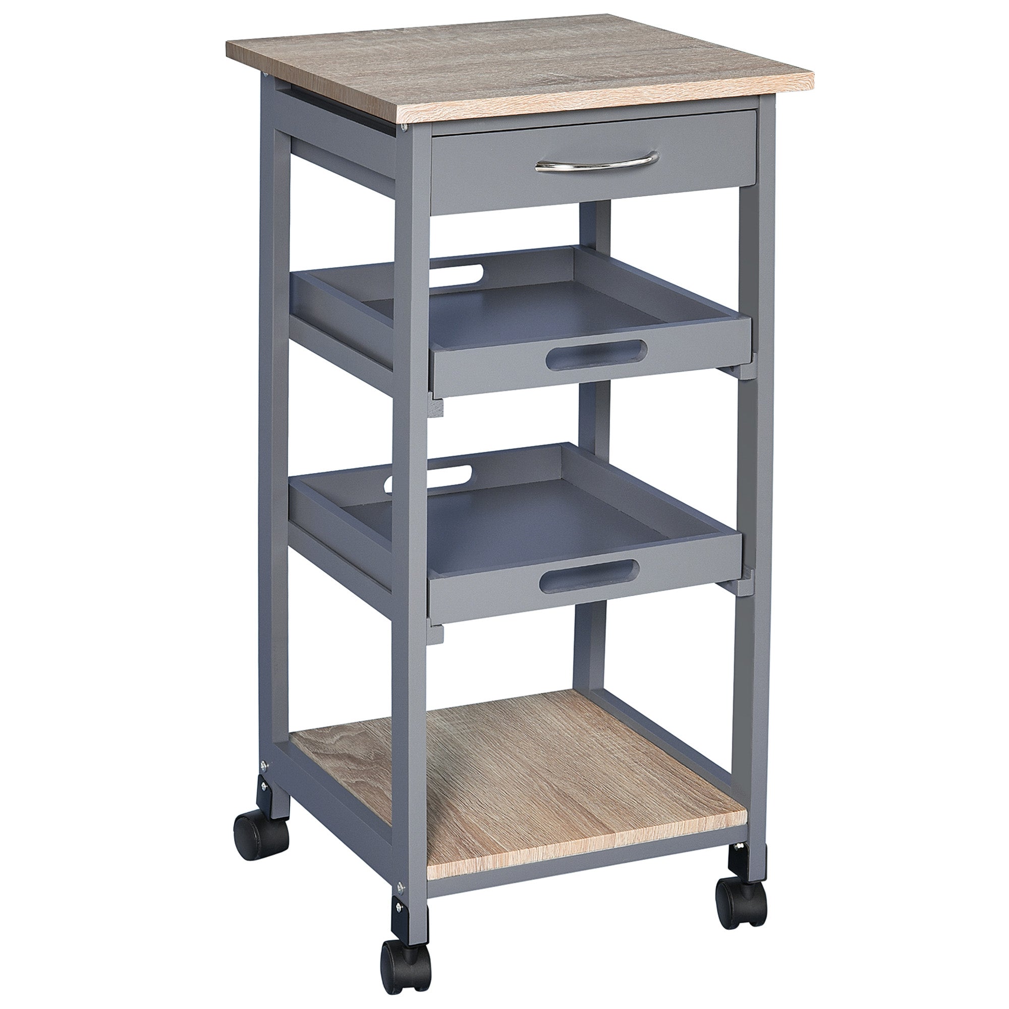 HOMCOM Bar Cart, 4-Tier Kitchen Cart with Removable Serving Tray, Rolling Coffee Cart on Wheels with Drawer for Dining Room, Living Room (Grey)