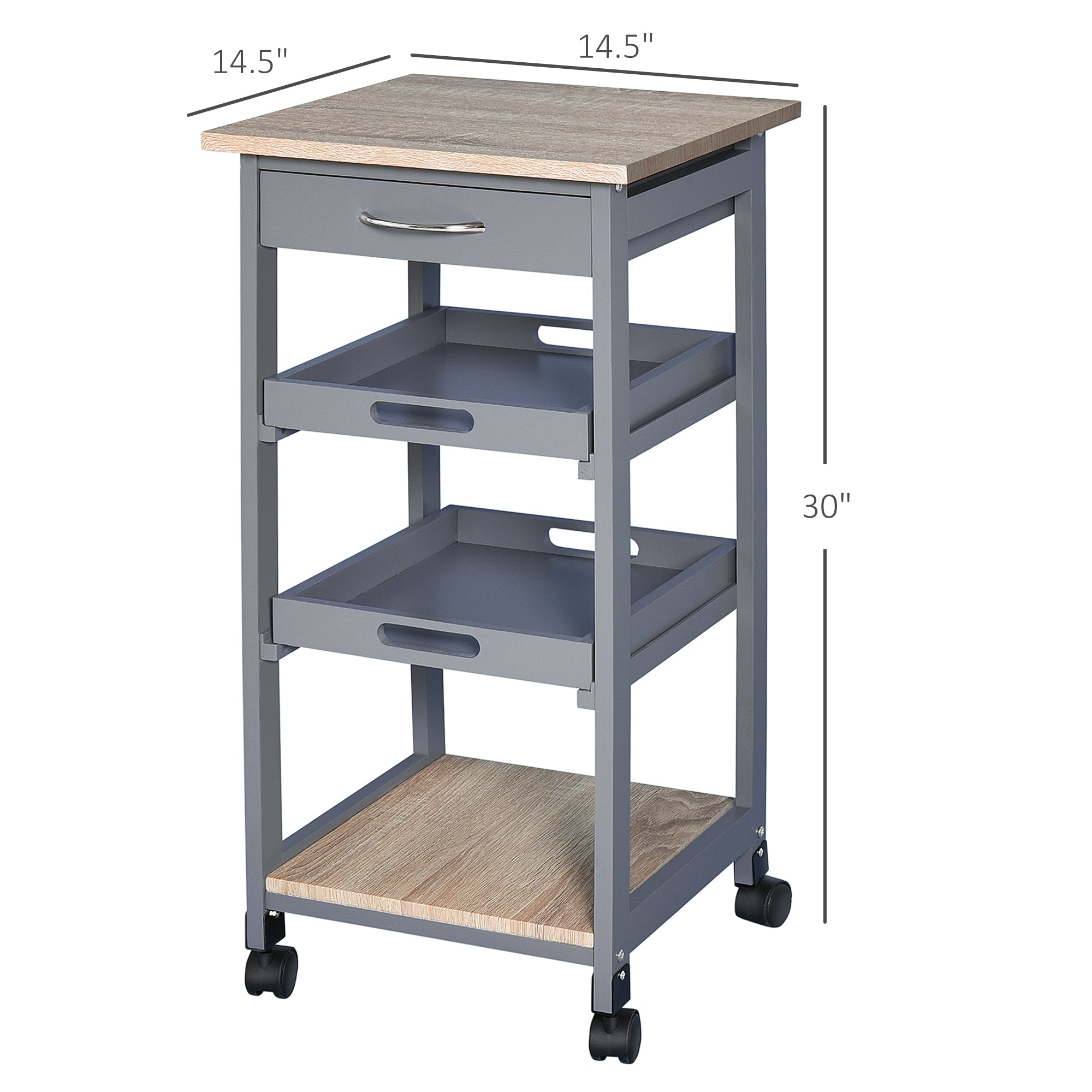 HOMCOM Bar Cart, 4-Tier Kitchen Cart with Removable Serving Tray, Rolling Coffee Cart on Wheels with Drawer for Dining Room, Living Room (Grey)
