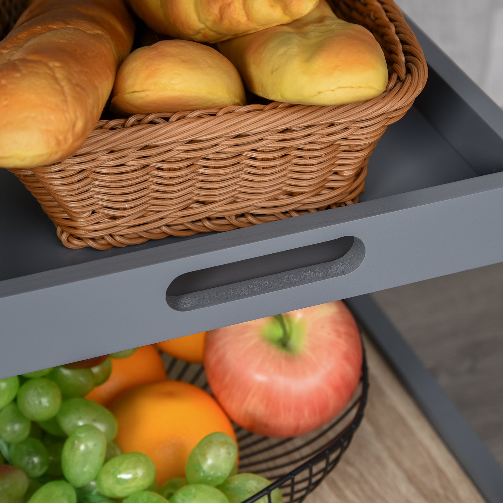 HOMCOM Bar Cart, 4-Tier Kitchen Cart with Removable Serving Tray, Rolling Coffee Cart on Wheels with Drawer for Dining Room, Living Room (Grey)