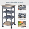 HOMCOM Bar Cart, 4-Tier Kitchen Cart with Removable Serving Tray, Rolling Coffee Cart on Wheels with Drawer for Dining Room, Living Room (Grey)