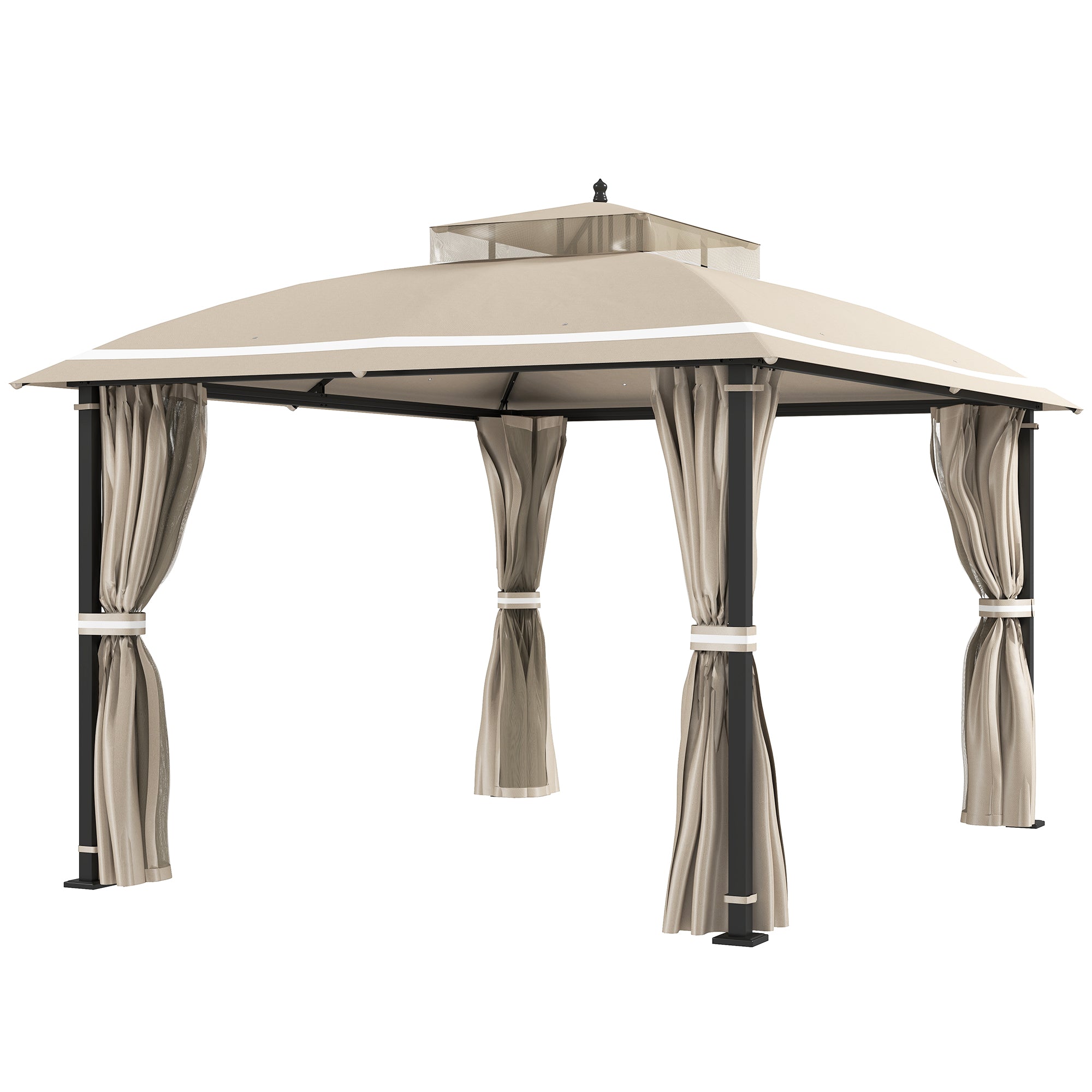 Outsunny 10' x 12' Outdoor Gazebo, Double Roof Patio Gazebo Canopy Shelter with Netting and Curtains for Garden, Lawn, Backyard and Deck