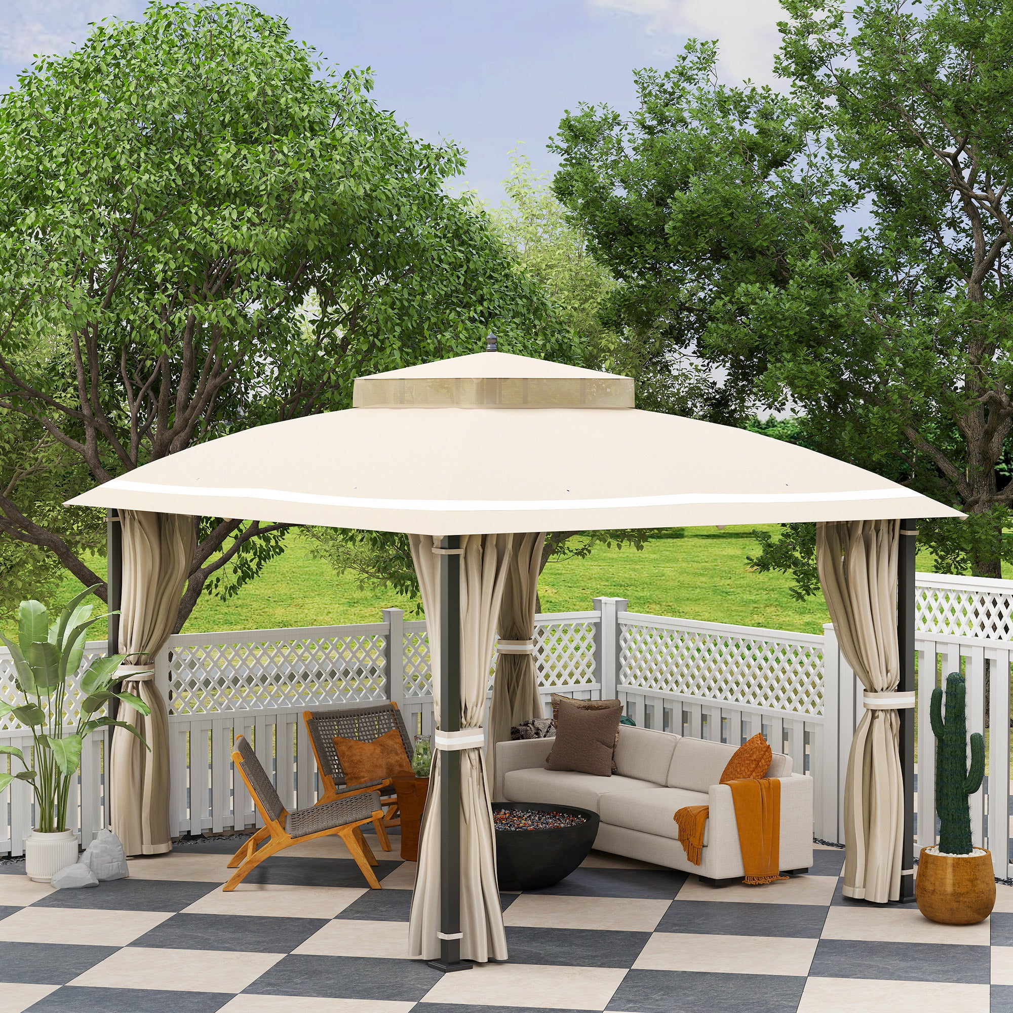 Outsunny 10' x 12' Outdoor Gazebo, Double Roof Patio Gazebo Canopy Shelter with Netting and Curtains for Garden, Lawn, Backyard and Deck