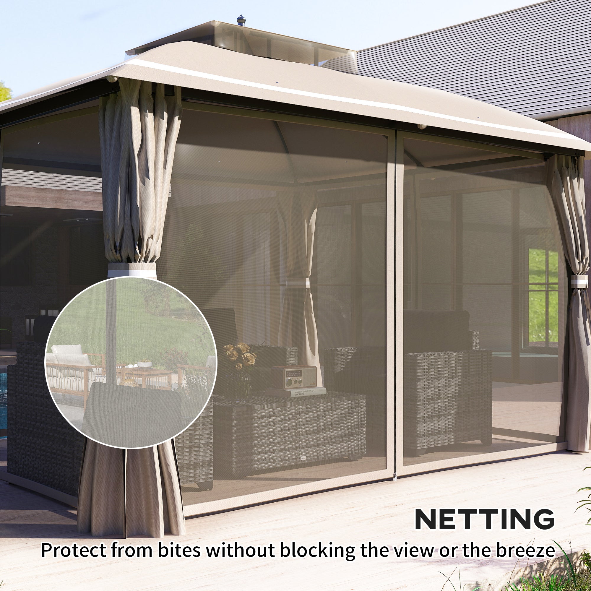 Outsunny 10' x 12' Outdoor Gazebo, Double Roof Patio Gazebo Canopy Shelter with Netting and Curtains for Garden, Lawn, Backyard and Deck