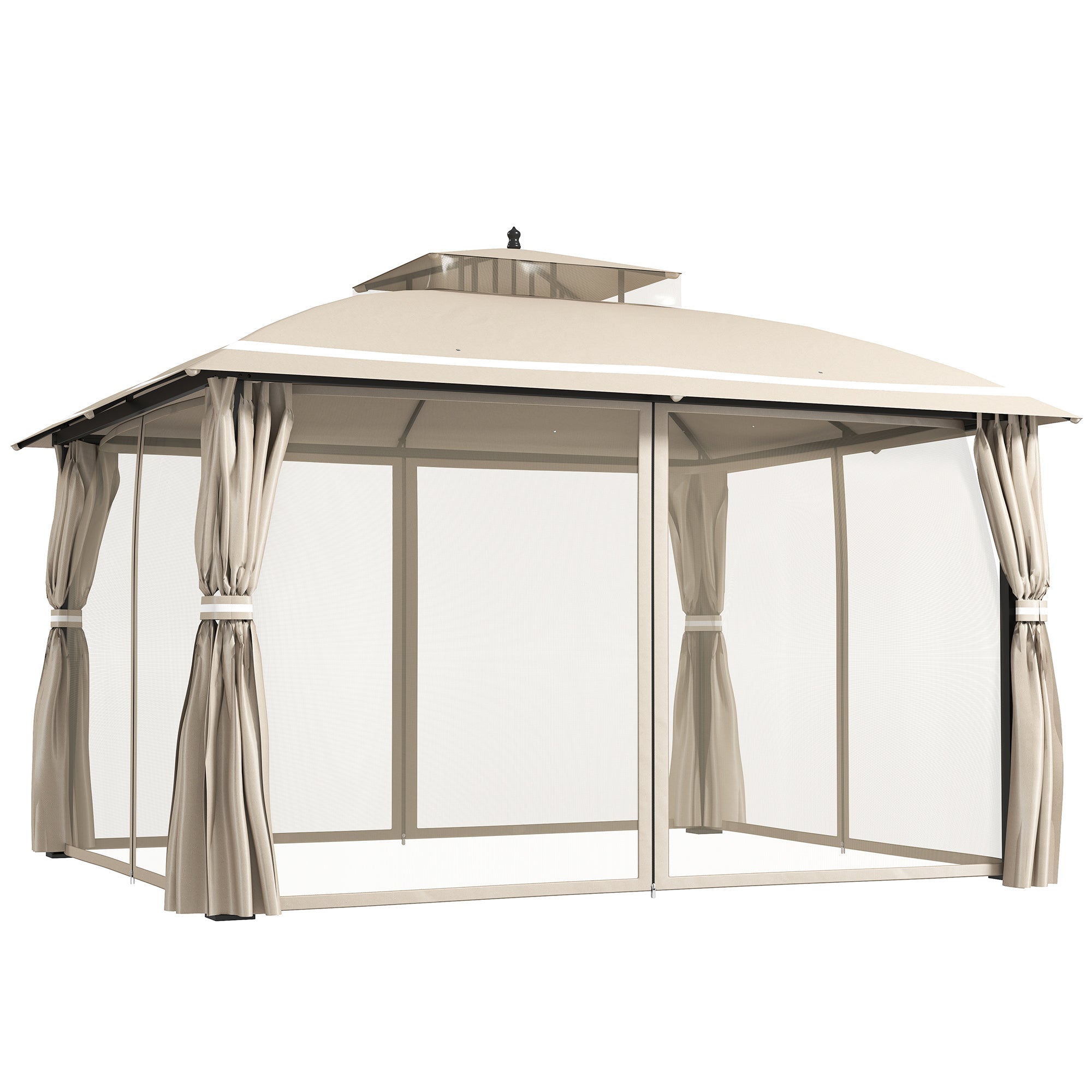 Outsunny 10' x 12' Outdoor Gazebo, Double Roof Patio Gazebo Canopy Shelter with Netting and Curtains for Garden, Lawn, Backyard and Deck