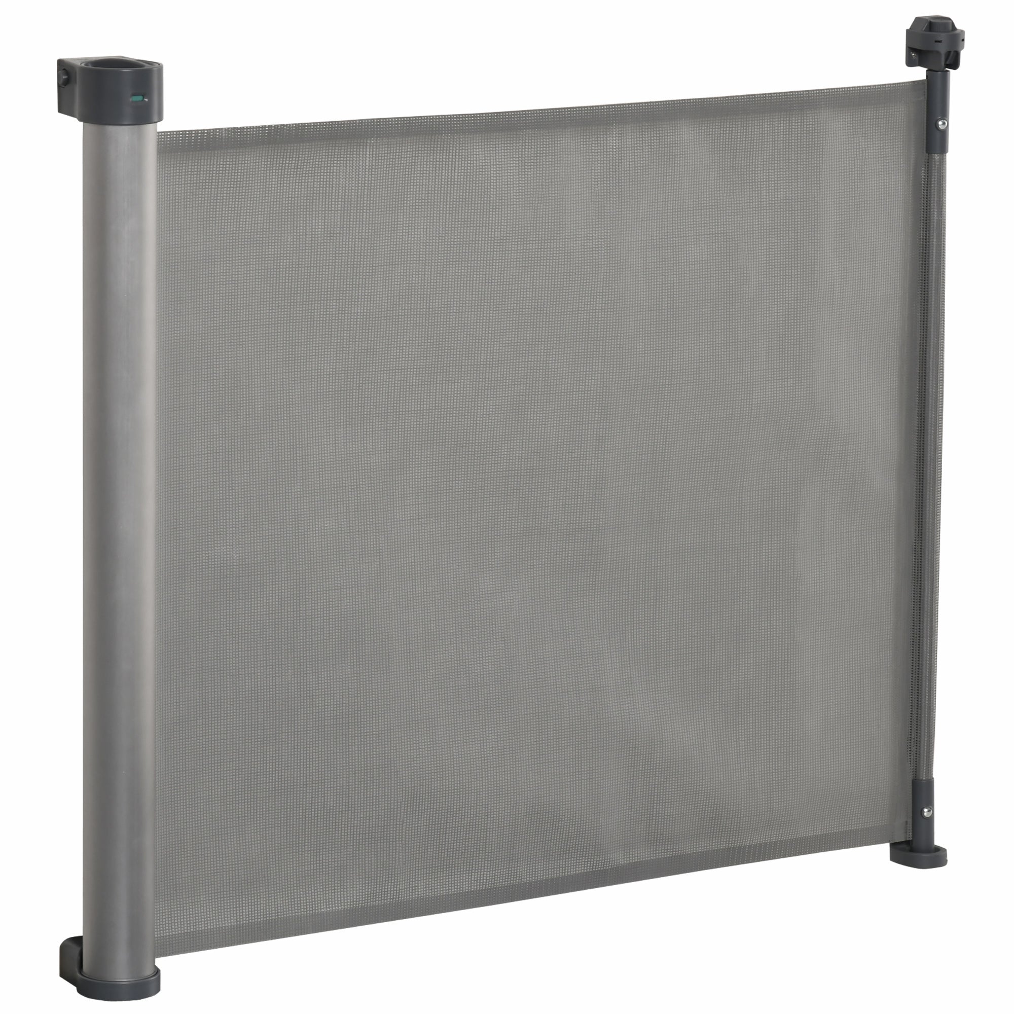 PawHut Retractable Stair Gate for Dogs 140cm Extendable, 88cm Tall, Extra Wide Foldable Mesh Pet Safety Gate with Single Hand Operation, for Doorways, Hallways, Stairs - Grey