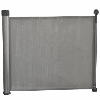 PawHut Retractable Stair Gate for Dogs 140cm Extendable, 88cm Tall, Extra Wide Foldable Mesh Pet Safety Gate with Single Hand Operation, for Doorways, Hallways, Stairs - Grey