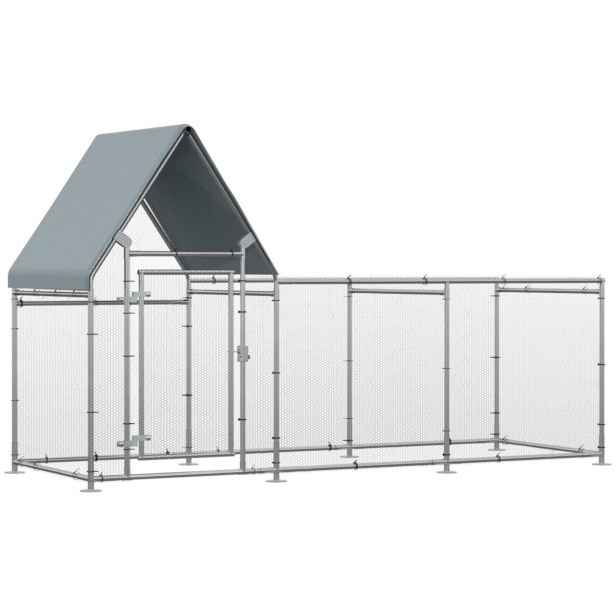 PawHut Walk In Chicken Run, Large Galvanized Chicken Coop, Hen Poultry House Cage, Rabbit Hutch Metal Enclosure with Water-Resist Cover for Outdoor Backyard Farm, 119" x 42" x 68"