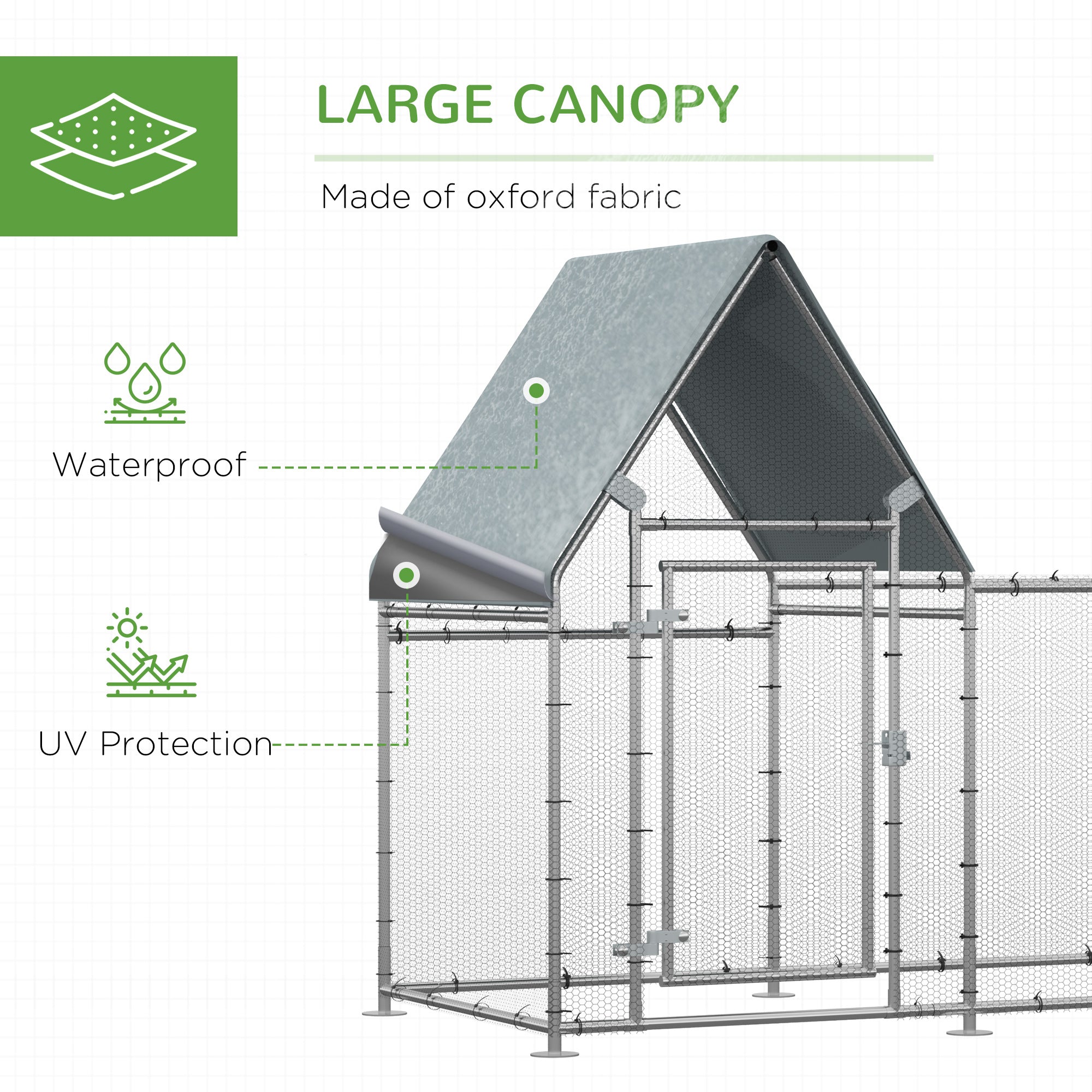 PawHut Walk In Chicken Run, Large Galvanized Chicken Coop, Hen Poultry House Cage, Rabbit Hutch Metal Enclosure with Water-Resist Cover for Outdoor Backyard Farm, 119