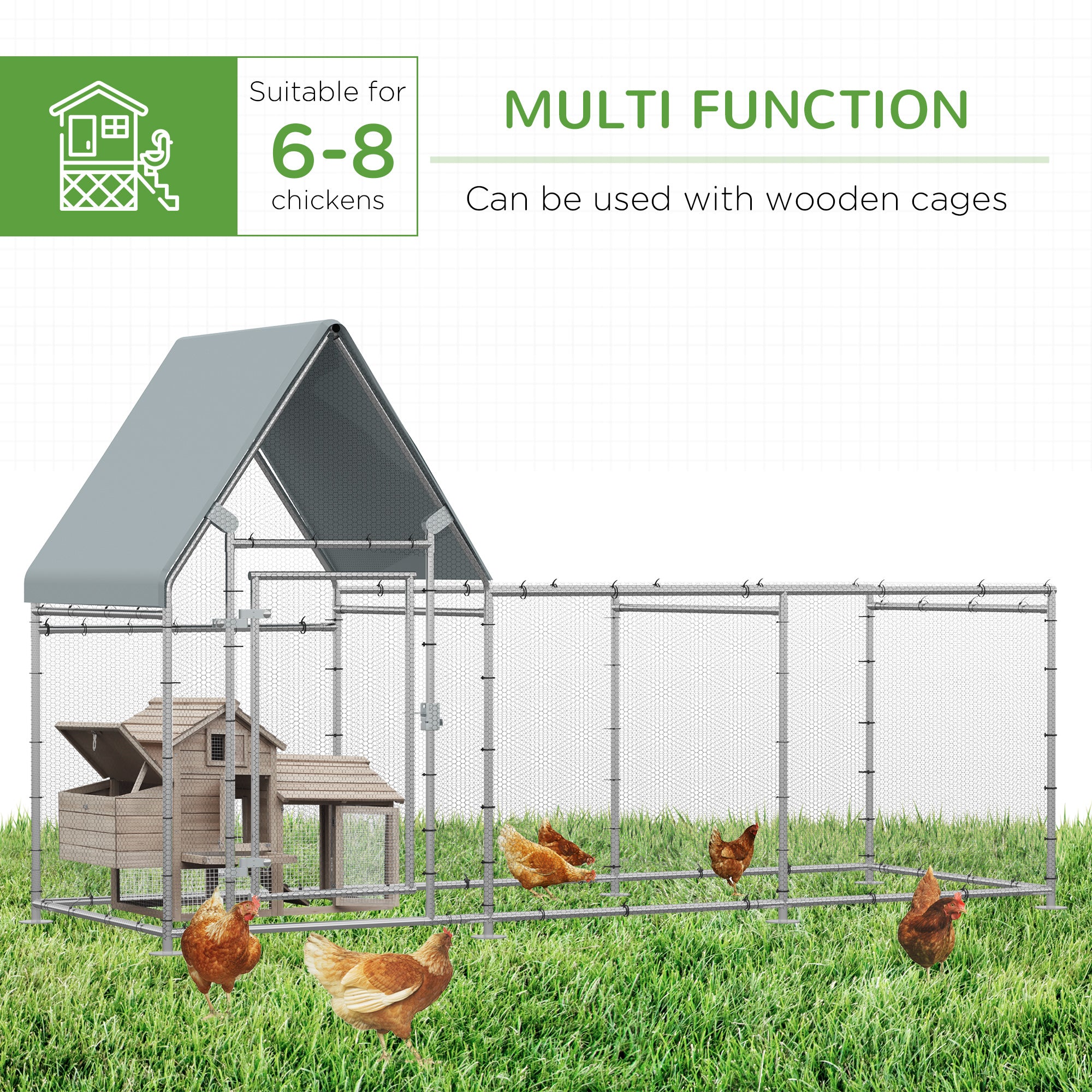 PawHut Walk In Chicken Run, Large Galvanized Chicken Coop, Hen Poultry House Cage, Rabbit Hutch Metal Enclosure with Water-Resist Cover for Outdoor Backyard Farm, 119" x 42" x 68"