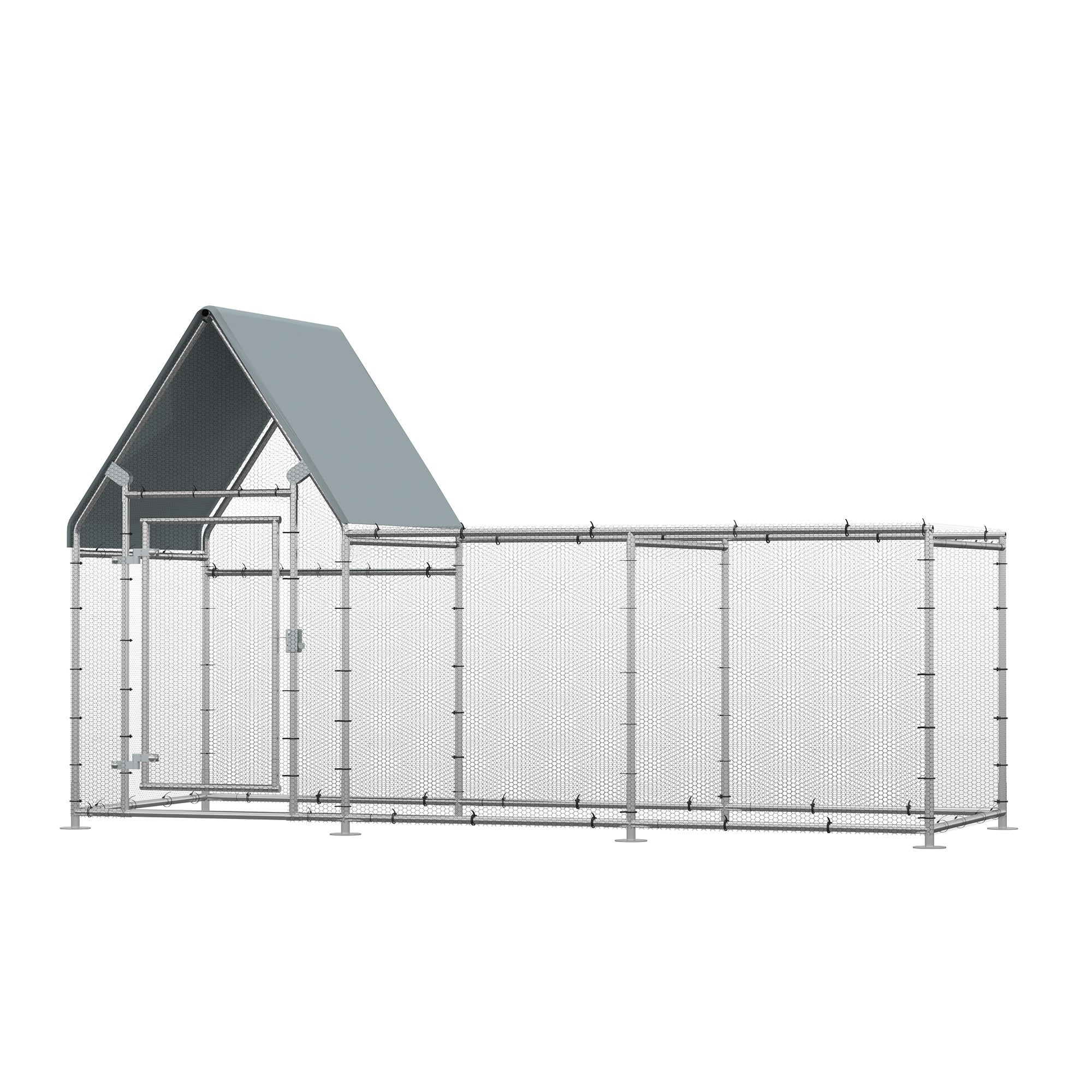 PawHut Walk In Chicken Run, Large Galvanized Chicken Coop, Hen Poultry House Cage, Rabbit Hutch Metal Enclosure with Water-Resist Cover for Outdoor Backyard Farm, 119" x 42" x 68"