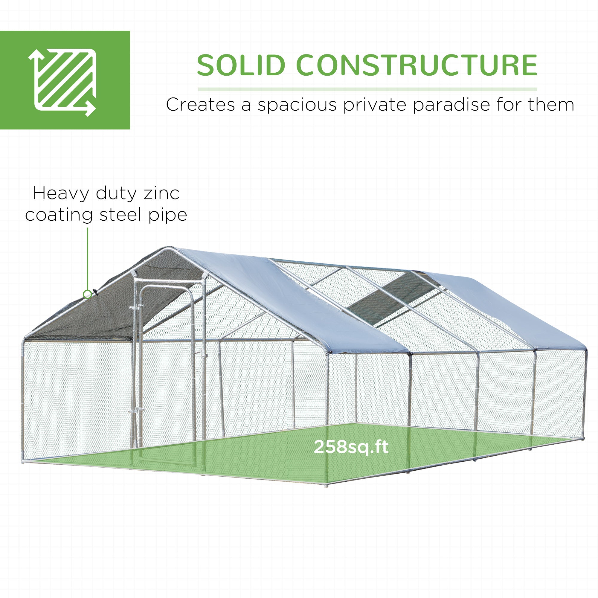 PawHut 9.8' x 26.2' Metal Chicken Coop, Galvanized Walk-in Hen House, Poultry Cage with 1.25" Tube, Waterproof UV-Protection Cover for Rabbits, Ducks
