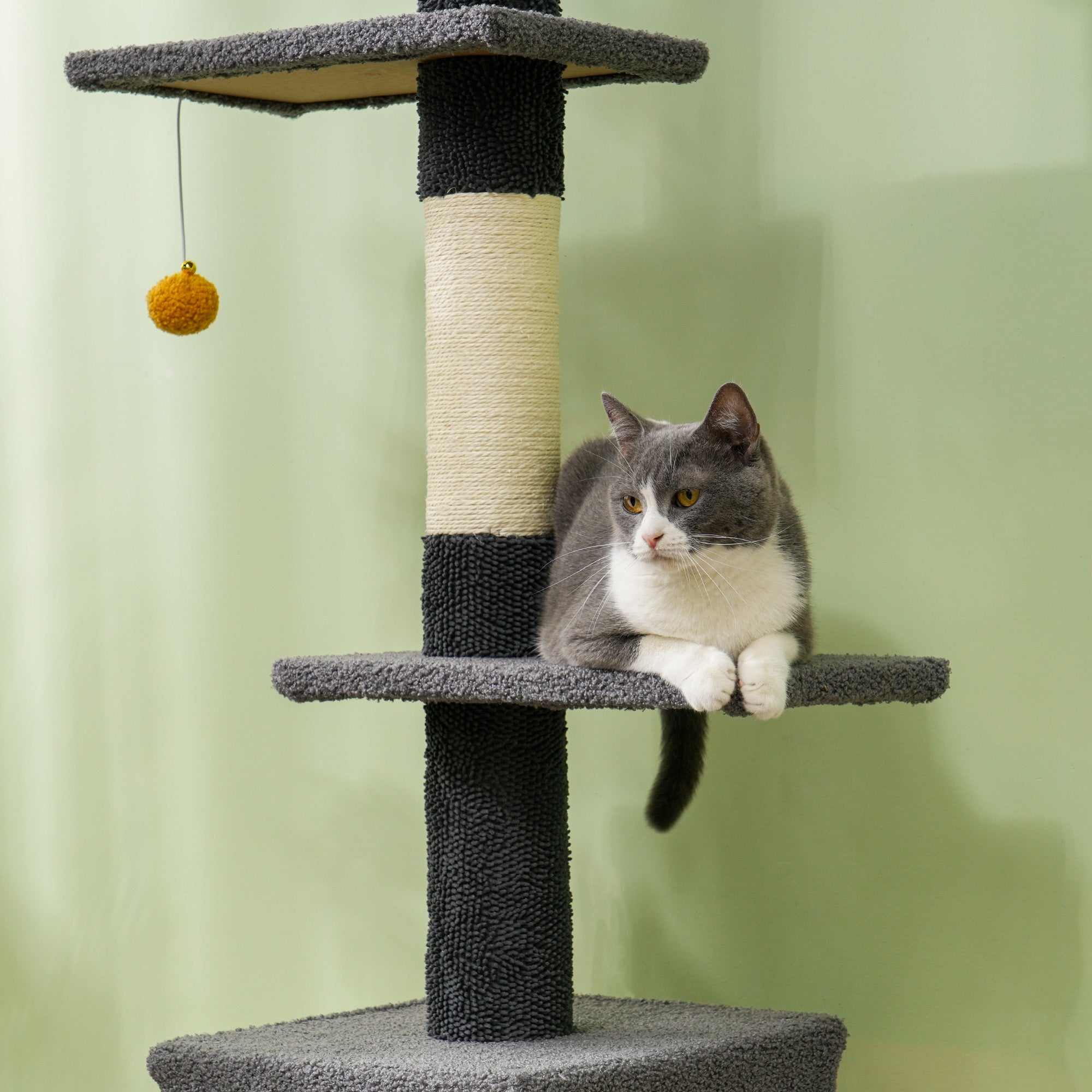 PawHut Floor to Ceiling Cat Tree, Cat Tower with 90.5"-108" Adjustable Height, 5 Tier Activity Centre with Scratching Posts, Hammock, Condo, Toy Ball for Indoor Cats, Dark Grey