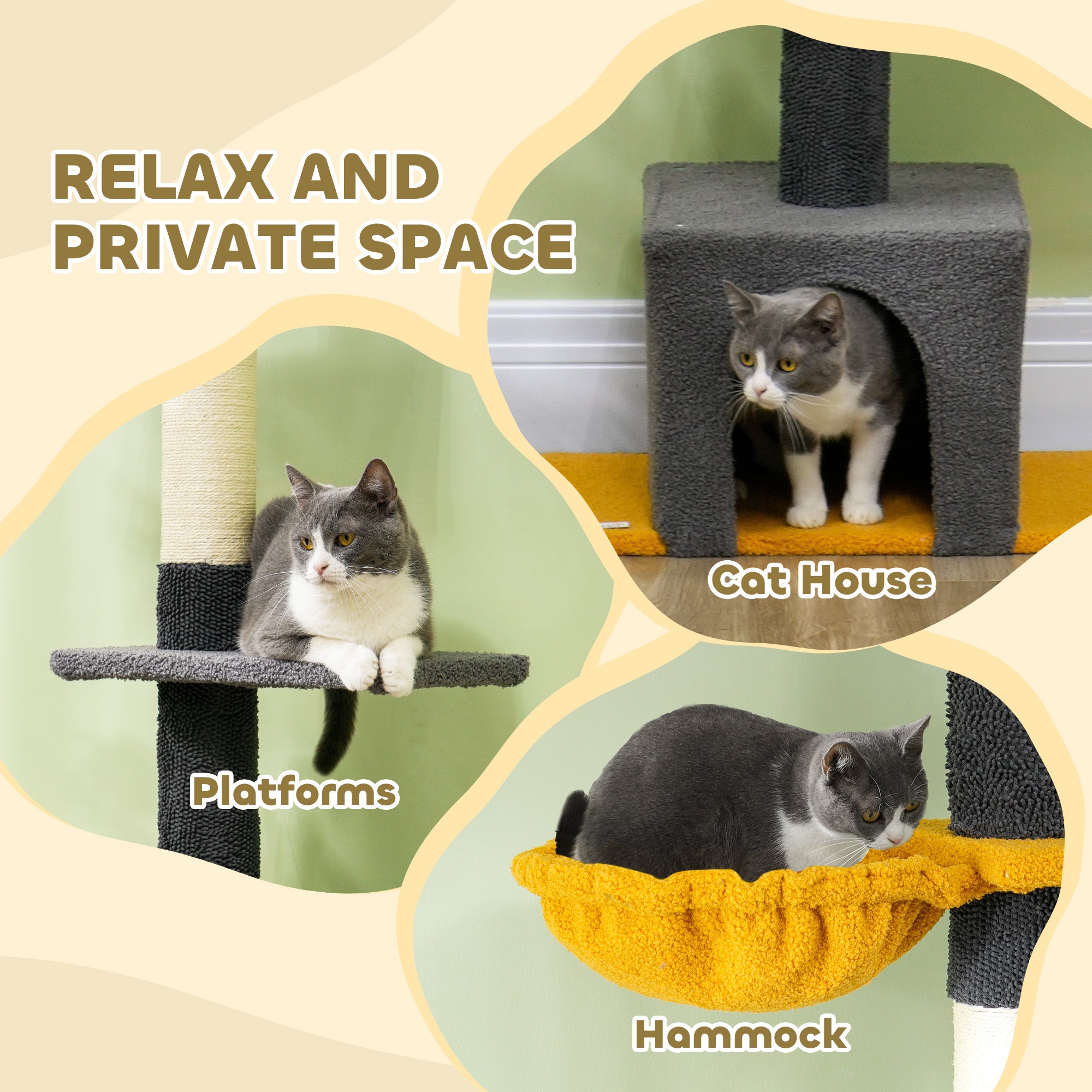 PawHut Floor to Ceiling Cat Tree, Cat Tower with 90.5"-108" Adjustable Height, 5 Tier Activity Centre with Scratching Posts, Hammock, Condo, Toy Ball for Indoor Cats, Dark Grey