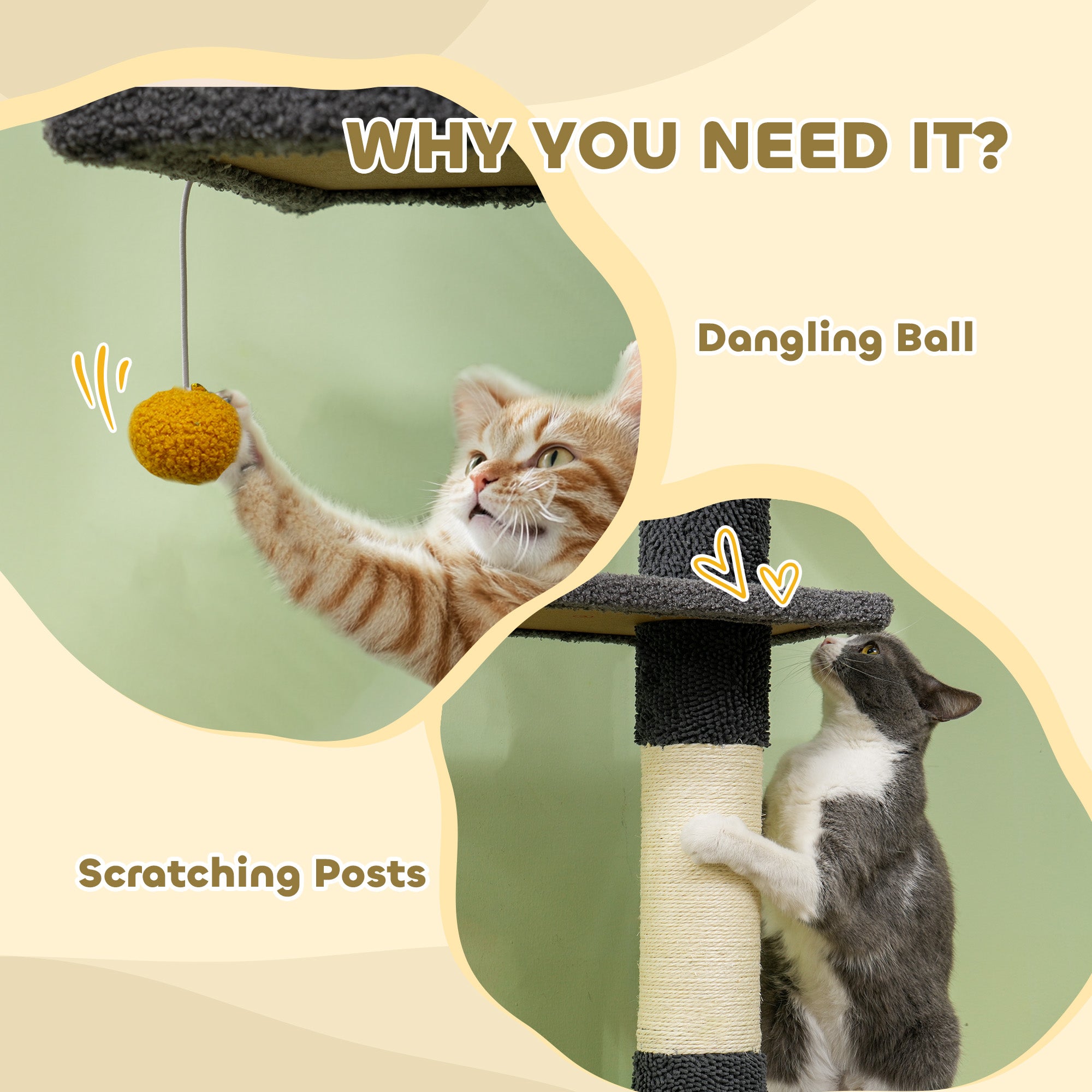 PawHut Floor to Ceiling Cat Tree, Cat Tower with 90.5"-108" Adjustable Height, 5 Tier Activity Centre with Scratching Posts, Hammock, Condo, Toy Ball for Indoor Cats, Dark Grey