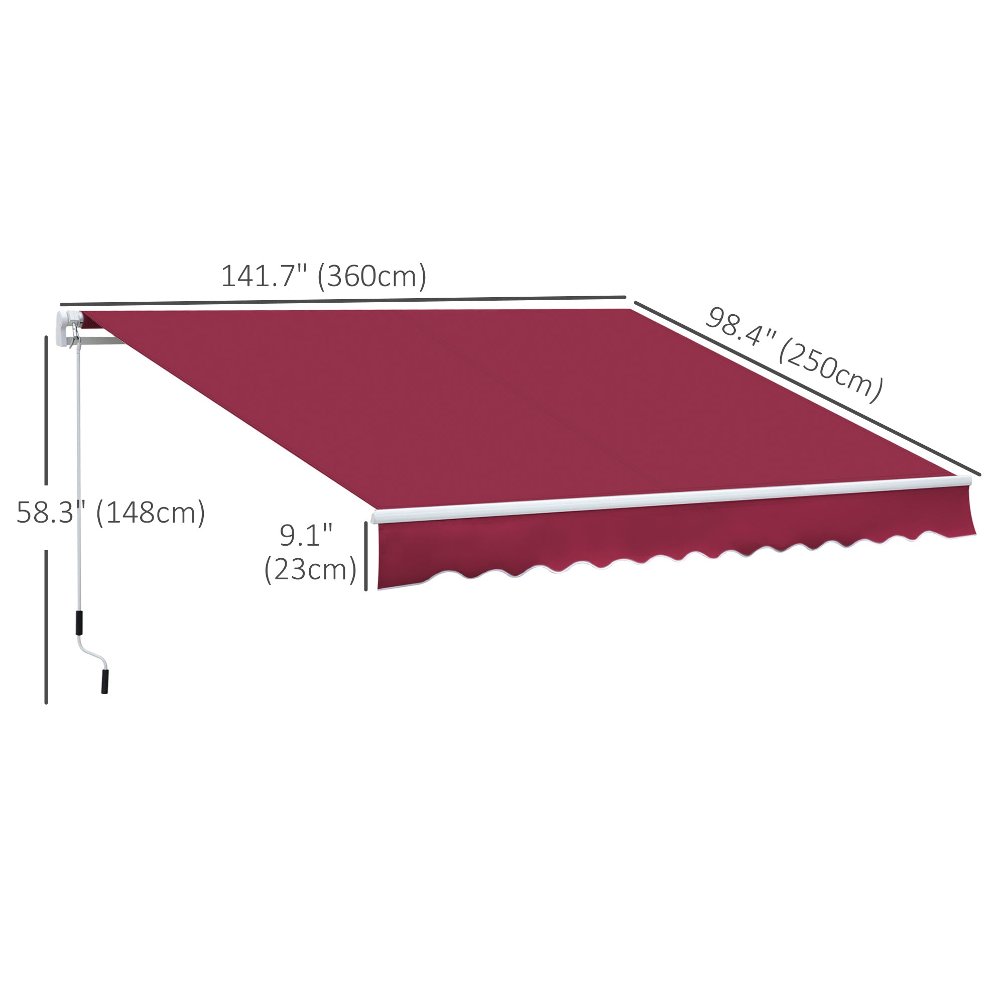 Outsunny 12' x 8' Retractable Awning Patio Awnings Sun Shade Shelter with Manual Crank Handle, UV & Water-Resistant Fabric and Aluminum Frame for Deck Balcony Yard, Red