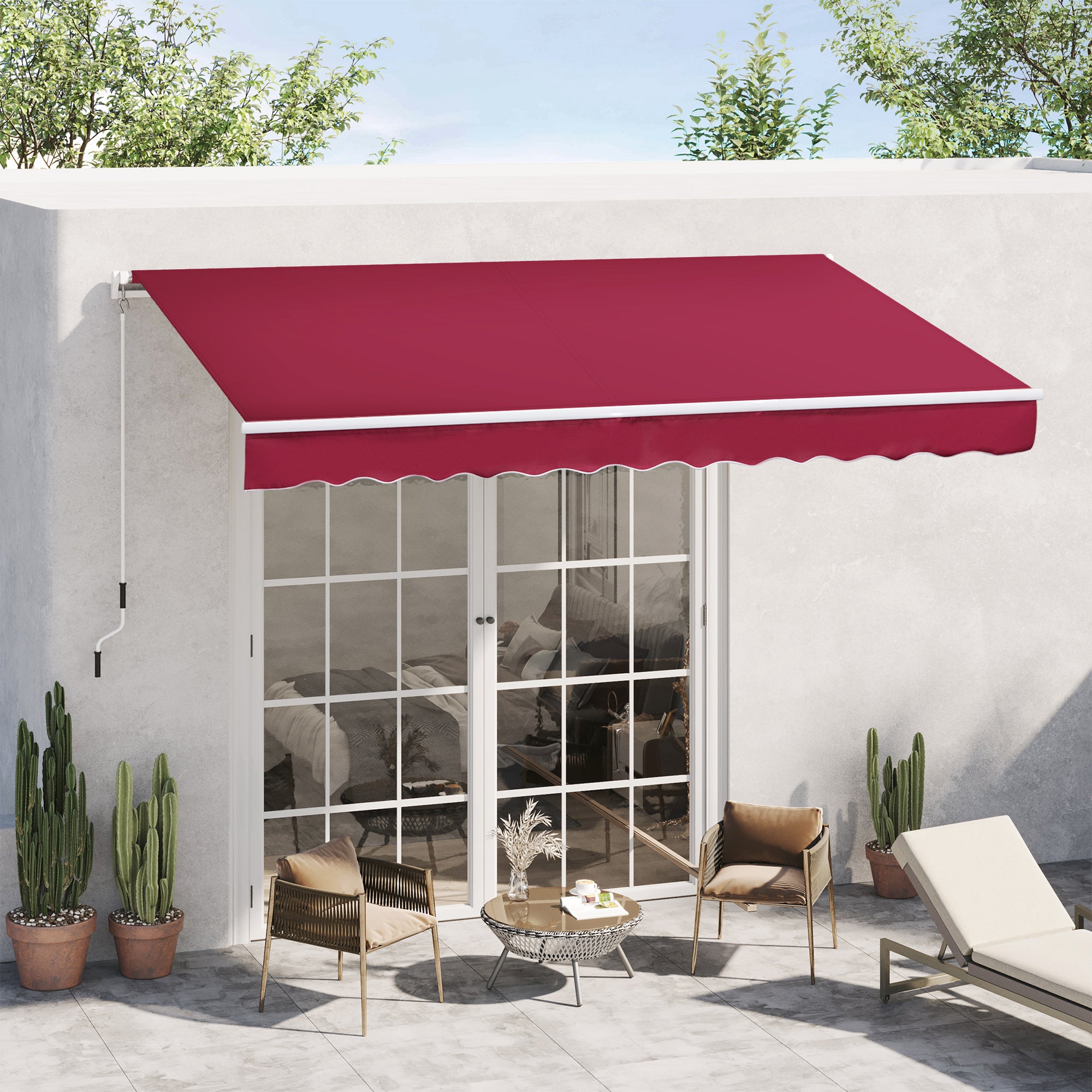 Outsunny 12' x 8' Retractable Awning Patio Awnings Sun Shade Shelter with Manual Crank Handle, UV & Water-Resistant Fabric and Aluminum Frame for Deck Balcony Yard, Red