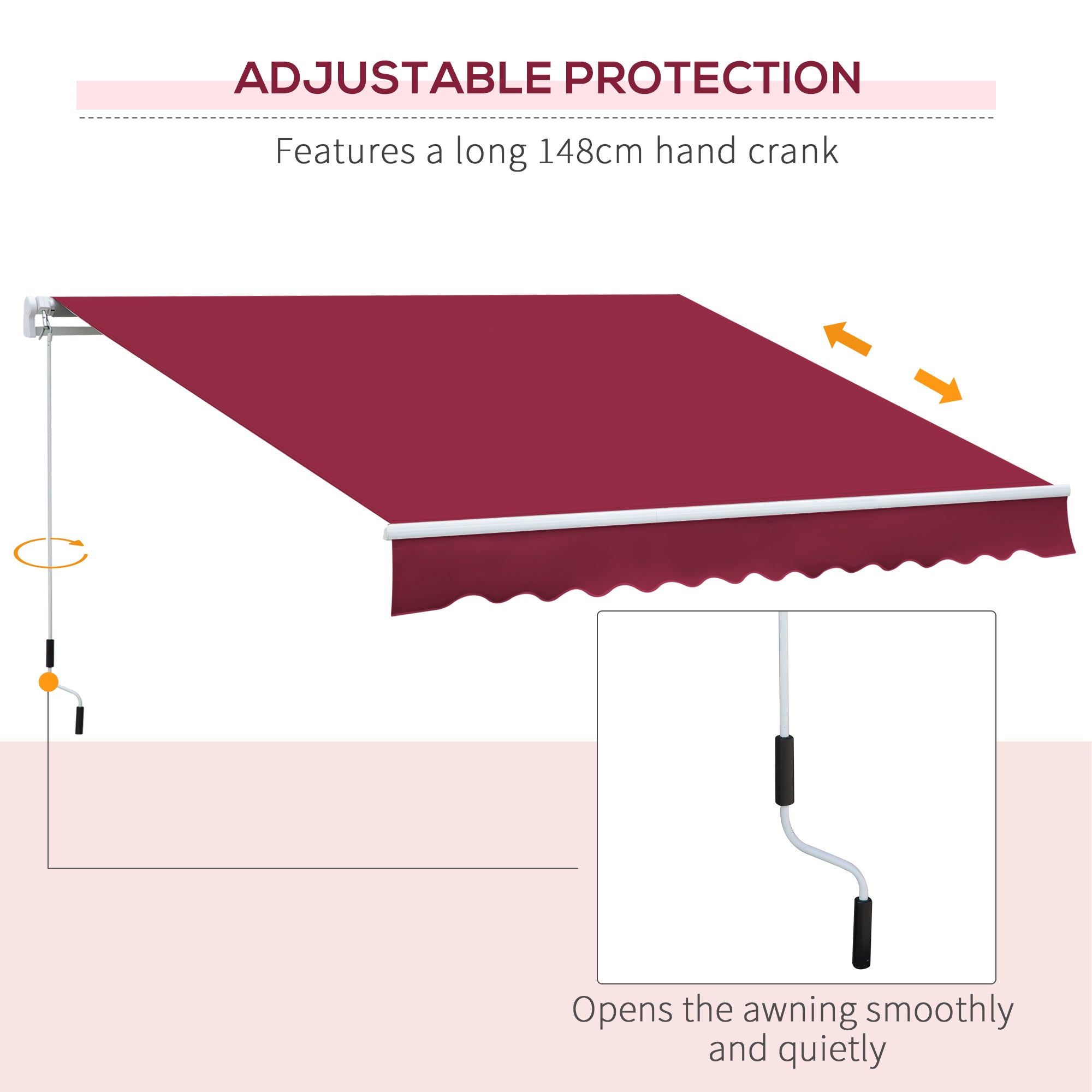 Outsunny 12' x 8' Retractable Awning Patio Awnings Sun Shade Shelter with Manual Crank Handle, UV & Water-Resistant Fabric and Aluminum Frame for Deck Balcony Yard, Red