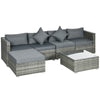 Outsunny 6 Pieces Outdoor PE Rattan Wicker Patio Furniture Sofa Set with Thick Cushions, Deluxe Garden Sectional Couch with Glass Top Table, Mixed Grey and Dark Grey