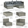 Outsunny 6 Pieces Outdoor PE Rattan Wicker Patio Furniture Sofa Set with Thick Cushions, Deluxe Garden Sectional Couch with Glass Top Table, Mixed Grey and Dark Grey