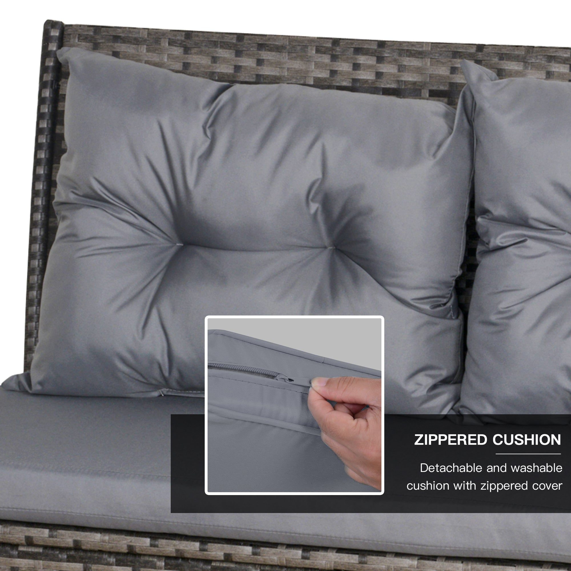 Outsunny 6 Pieces Patio Dining Set Wicker Outdoor Furniture Set Garden Rattan Sofa Set Outdoor Sectional Couch with Cushions, Dining Table and Ottomans, Grey