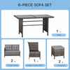 Outsunny 6 Pieces Patio Dining Set Wicker Outdoor Furniture Set Garden Rattan Sofa Set Outdoor Sectional Couch with Cushions, Dining Table and Ottomans, Grey
