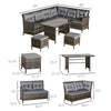 Outsunny 6 Pieces Patio Dining Set Wicker Outdoor Furniture Set Garden Rattan Sofa Set Outdoor Sectional Couch with Cushions, Dining Table and Ottomans, Grey