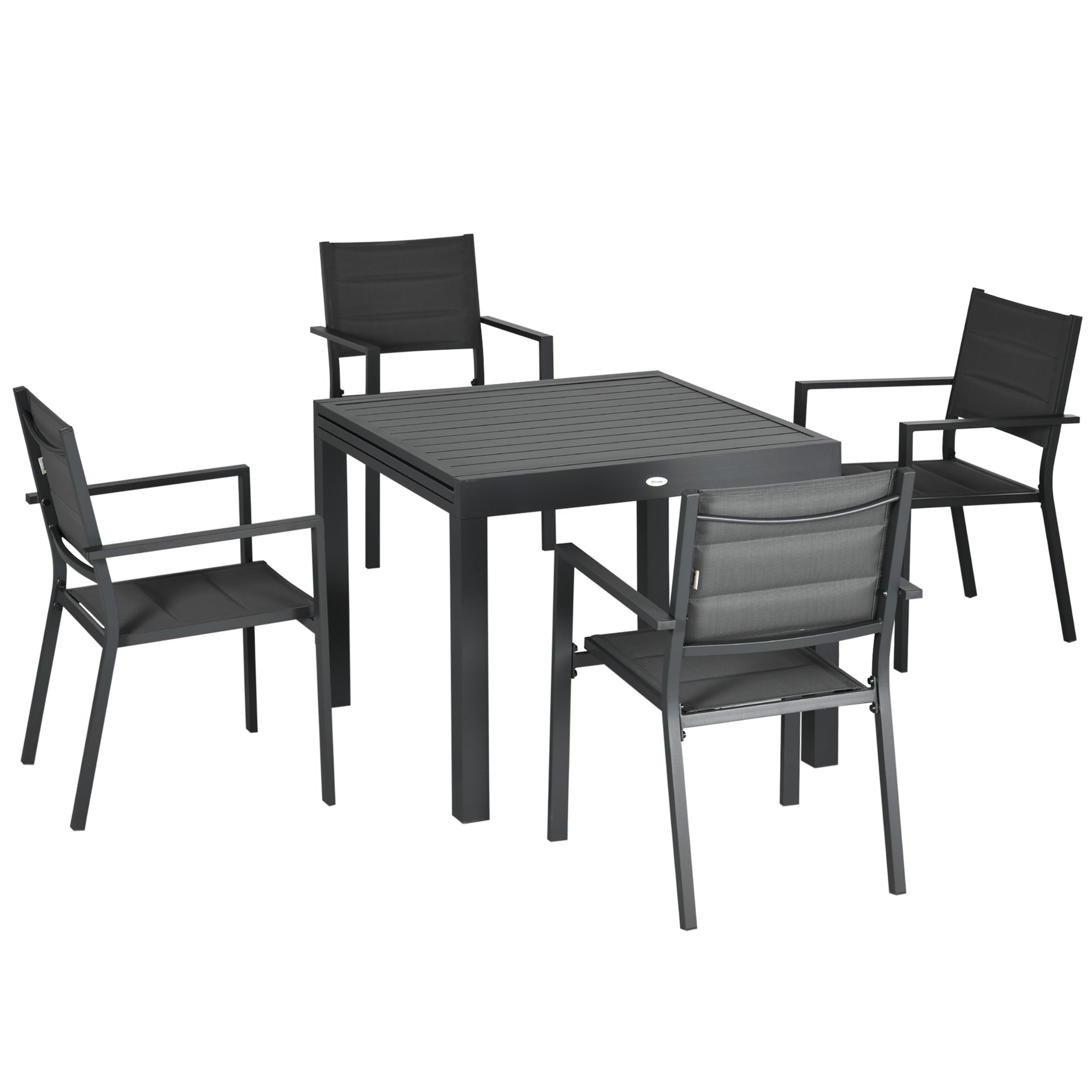 Outsunny 7 Pieces Patio Dining Set for 6, Aluminum Expandable Outdoor Table, Stackable High Back Chair, Mesh Fabric Seats, Dark Gray