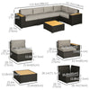 Outsunny 6 Pieces Rattan Patio Furniture Set, 5 Seater Sectional Outdoor Furniture with Wicker Corner Sofa and Wood-Plastic Coffee Table for Deck, Porch, Garden, Light Grey