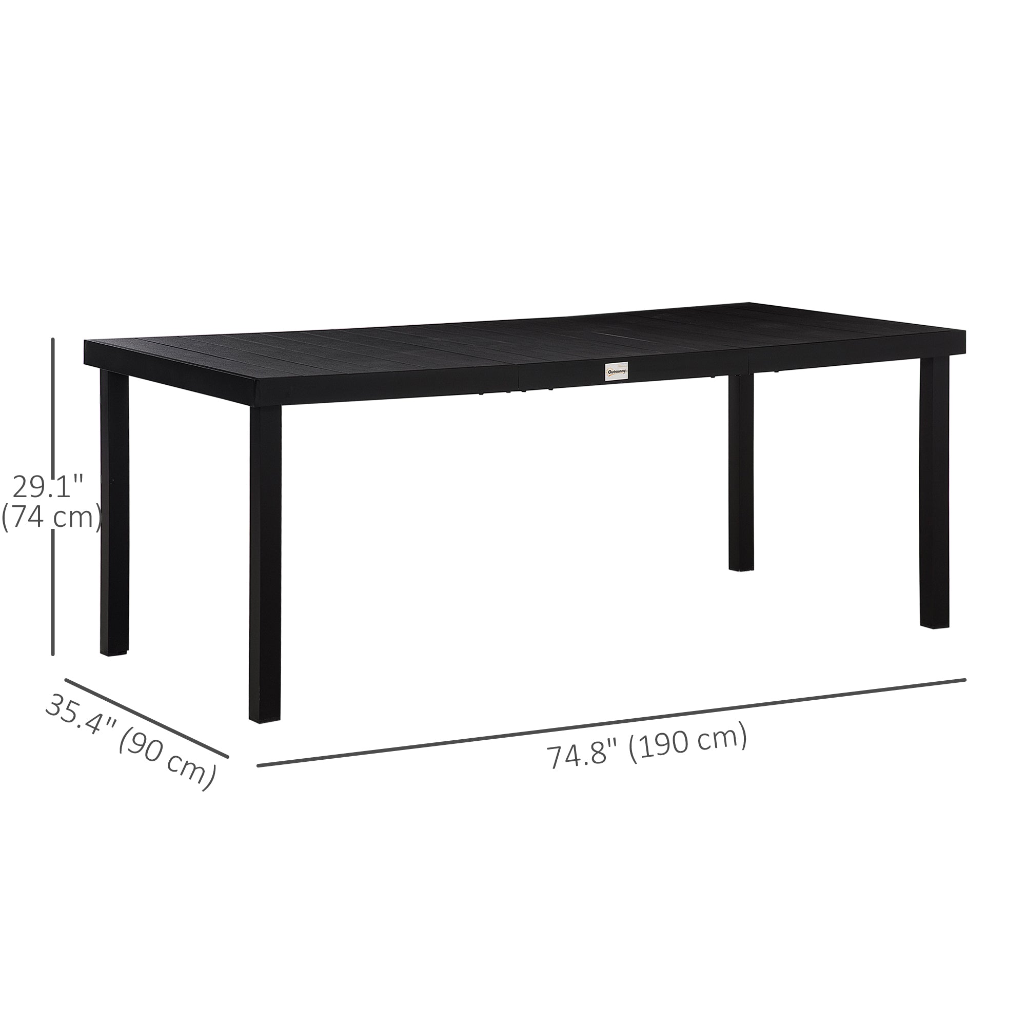 Outsunny 75" x 35" Outdoor Dining Table for 8 People, Rectangular Aluminum Frame Garden Table with All-Weather Faux Wood Top for Garden, Lawn, Patio, Black