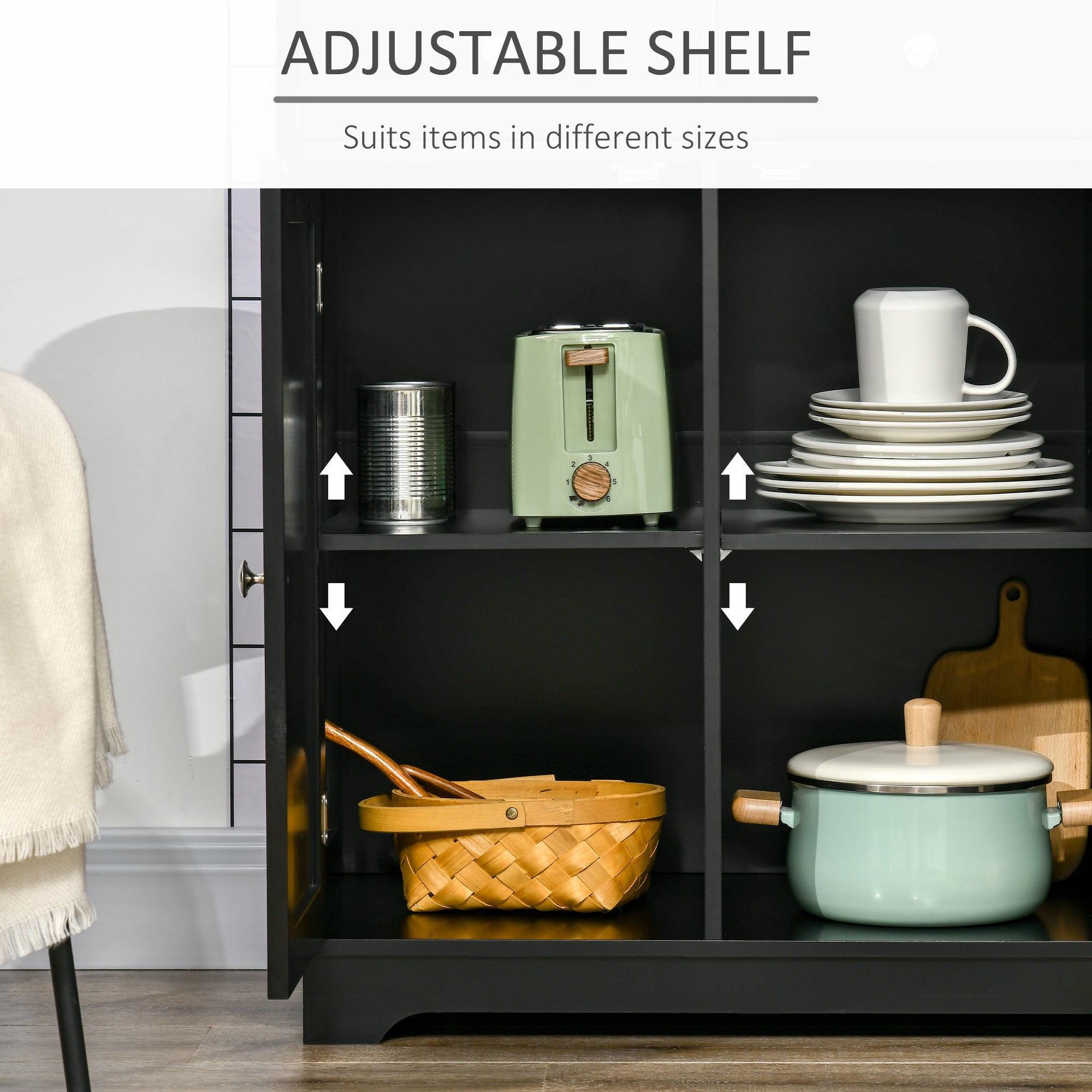 HOMCOM Sideboard Buffet Cabinet with Storage, 40" Kitchen Cabinet with 3 Adjustable Shelves, 3 Drawers and 3 Doors, Coffee Bar Cabinet with Rubberwood Tabletop, Black
