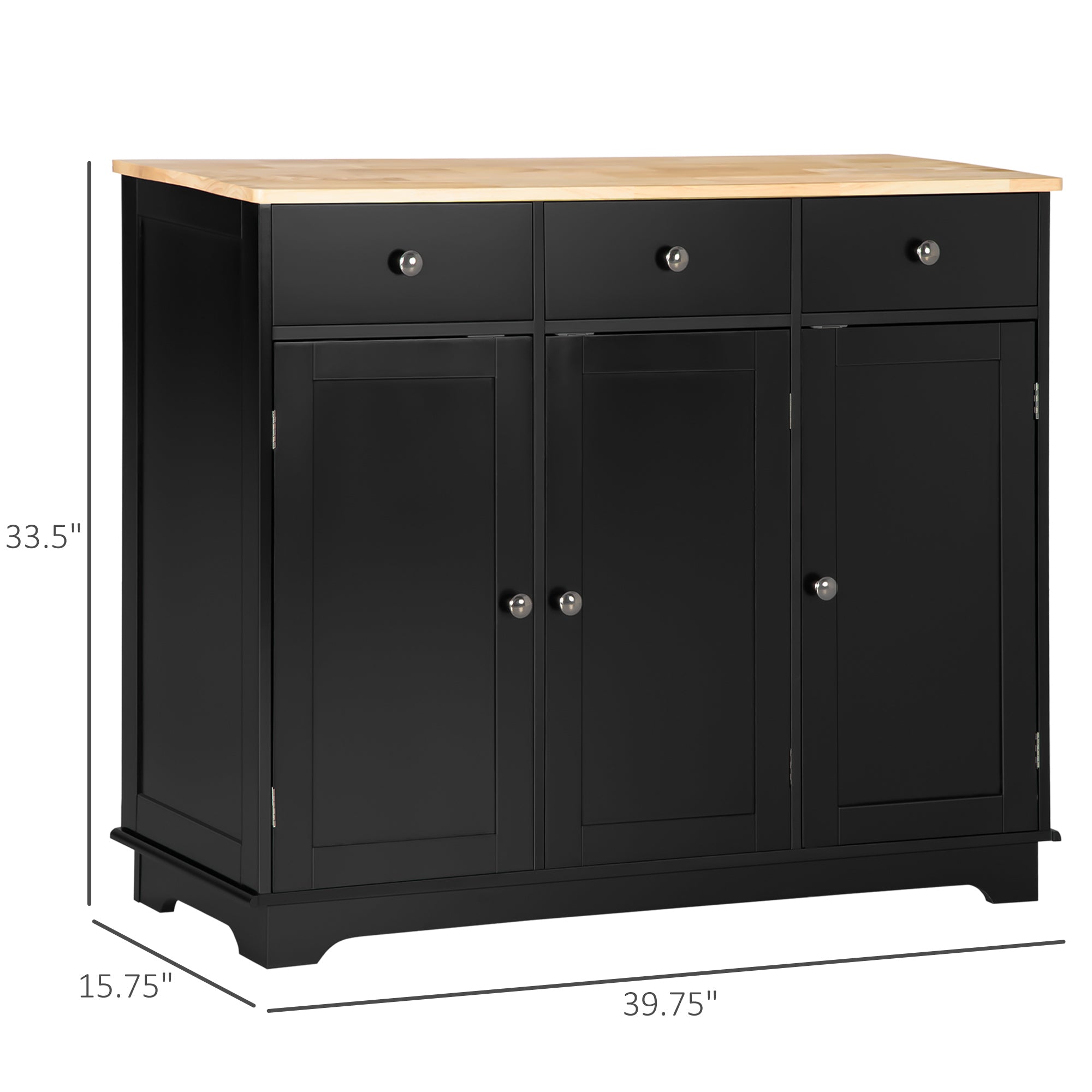 HOMCOM Sideboard Buffet Cabinet with Storage, 40" Kitchen Cabinet with 3 Adjustable Shelves, 3 Drawers and 3 Doors, Coffee Bar Cabinet with Rubberwood Tabletop, Black