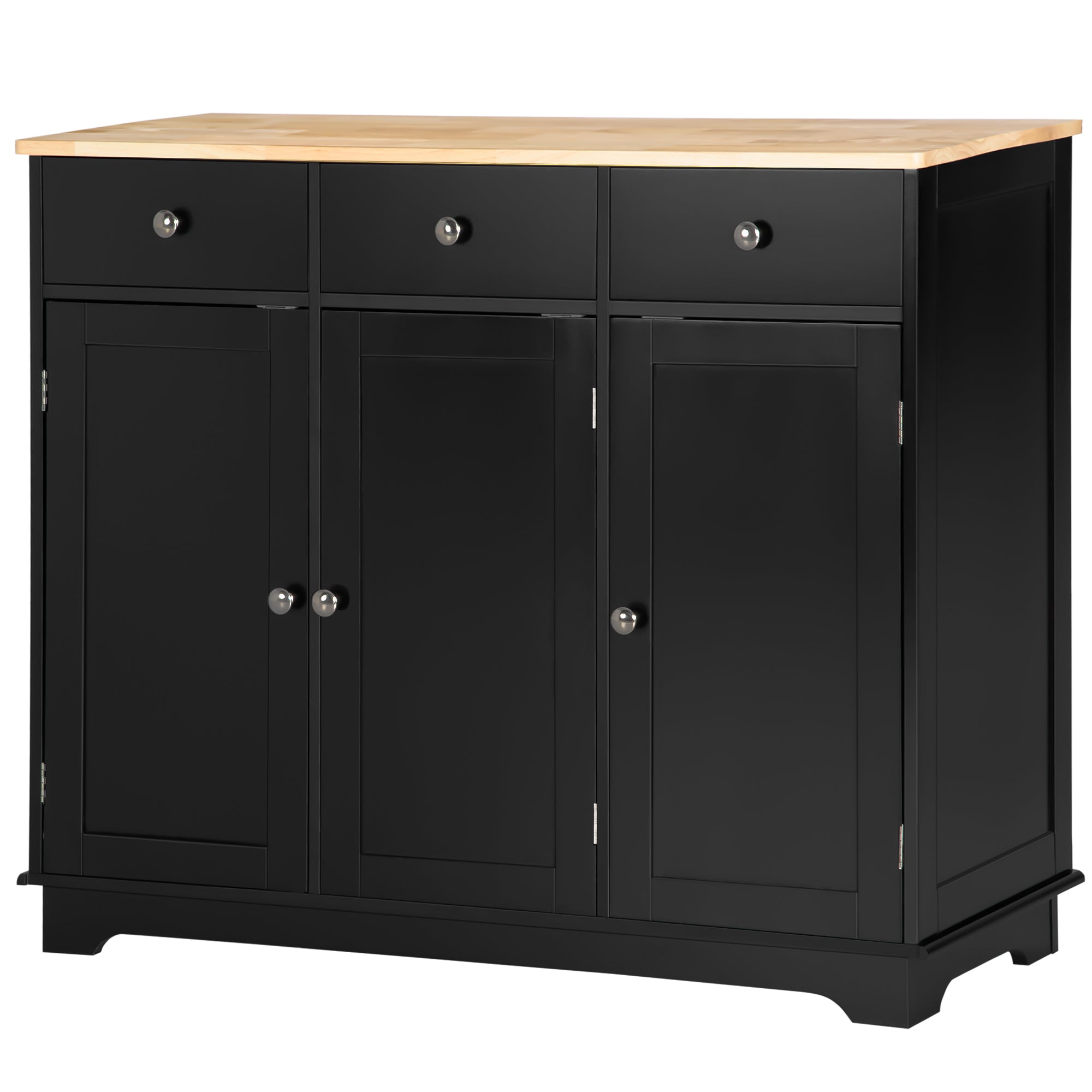 HOMCOM Sideboard Buffet Cabinet with Storage, 40" Kitchen Cabinet with 3 Adjustable Shelves, 3 Drawers and 3 Doors, Coffee Bar Cabinet with Rubberwood Tabletop, Black