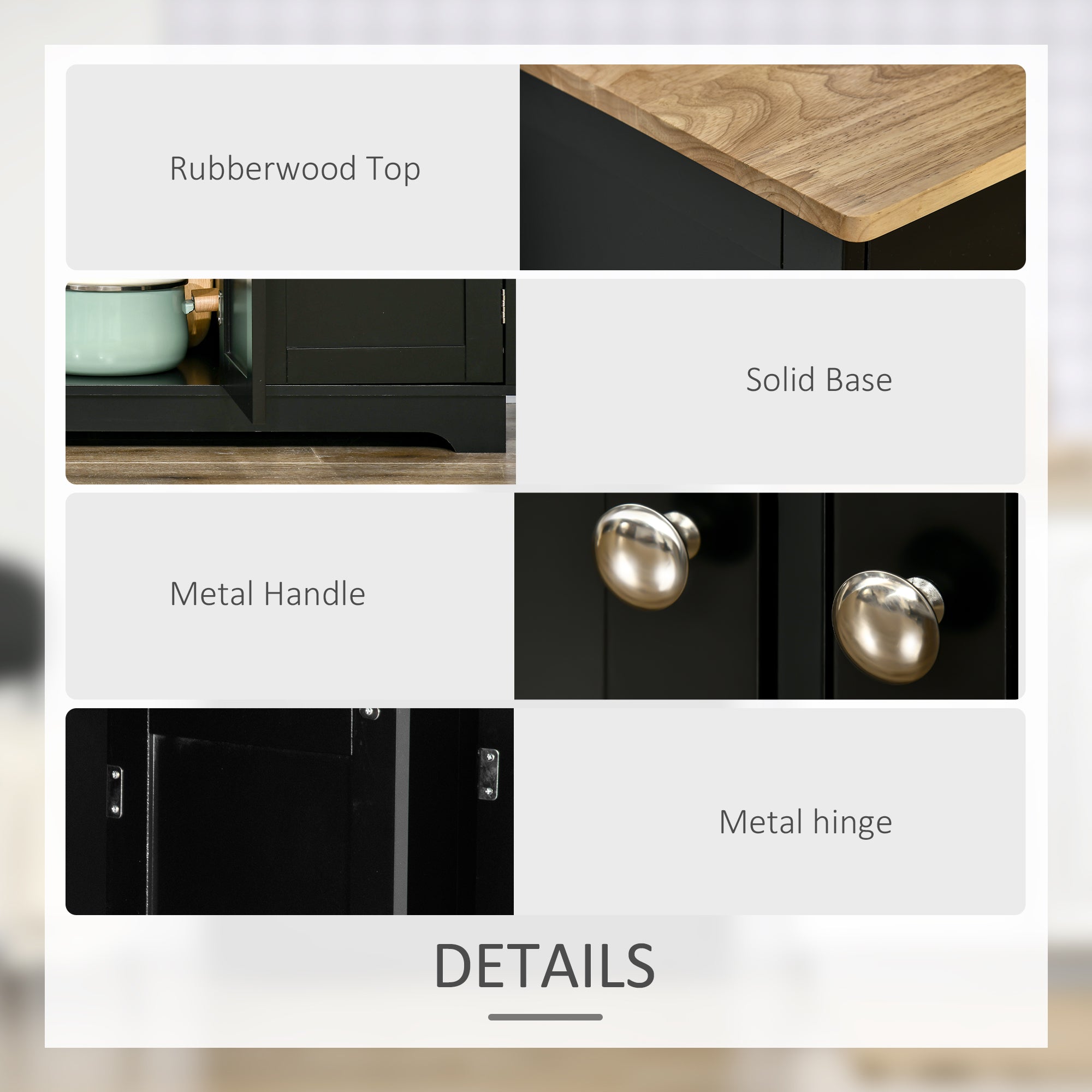 HOMCOM Sideboard Buffet Cabinet with Storage, 40" Kitchen Cabinet with 3 Adjustable Shelves, 3 Drawers and 3 Doors, Coffee Bar Cabinet with Rubberwood Tabletop, Black