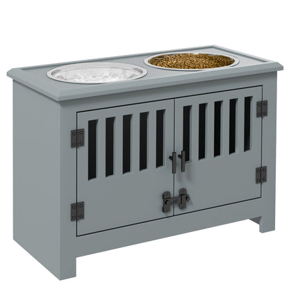 PawHut Raised Dog Bowls, Elevated Dog Feeder with 2 Stainless Bowls, Storage Cabinet, Door, for Extra Large Dogs, Grey