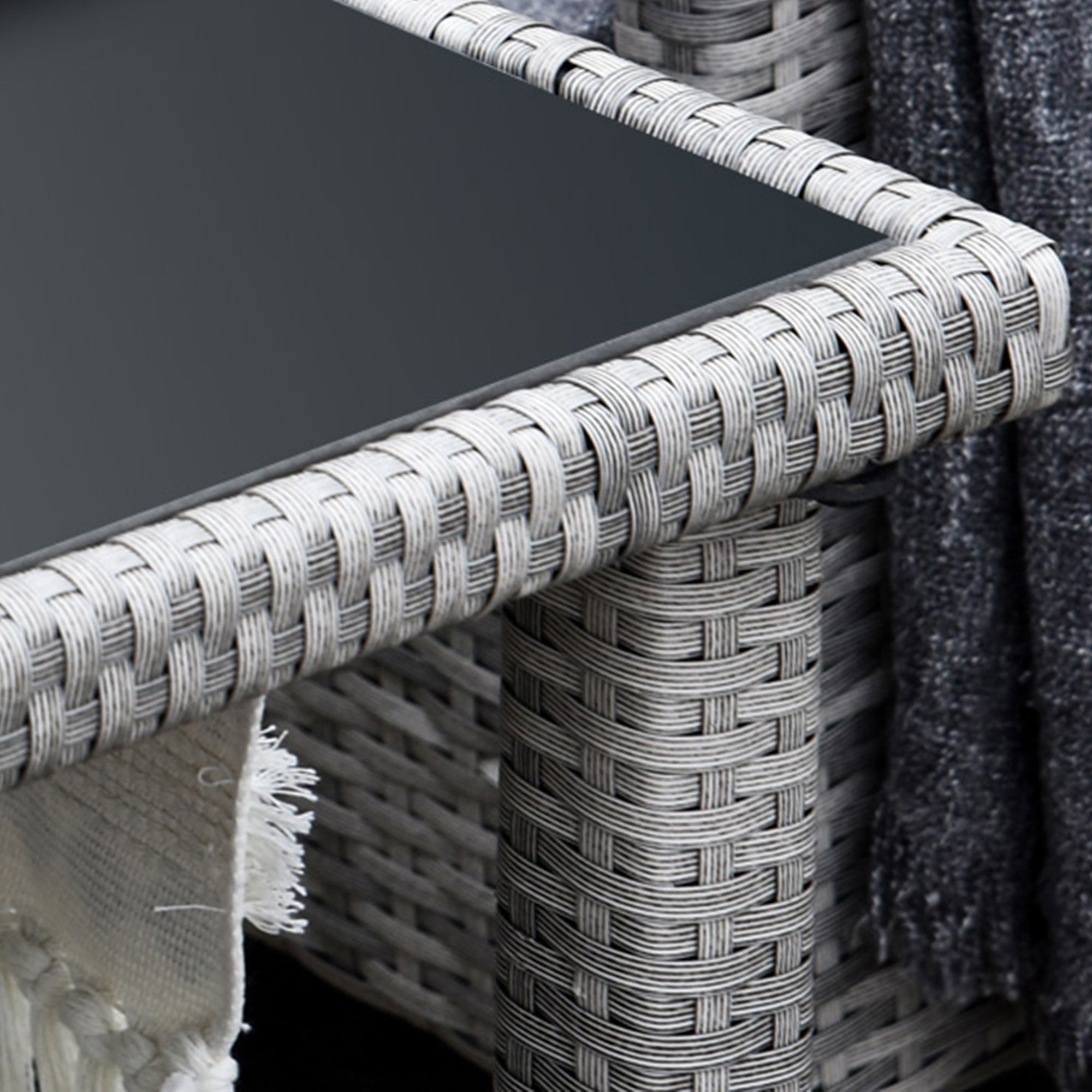 Outsunny 5 Pieces Wicker Patio Dining Set with Cushions, PE Rattan Corner Sofa Set Outdoor Conversation Furniture Set with Glass Top Dining Table, 2 Ottomans, Cream White