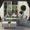 Outsunny 5 Pieces Wicker Patio Dining Set with Cushions, PE Rattan Corner Sofa Set Outdoor Conversation Furniture Set with Glass Top Dining Table, 2 Ottomans, Cream White