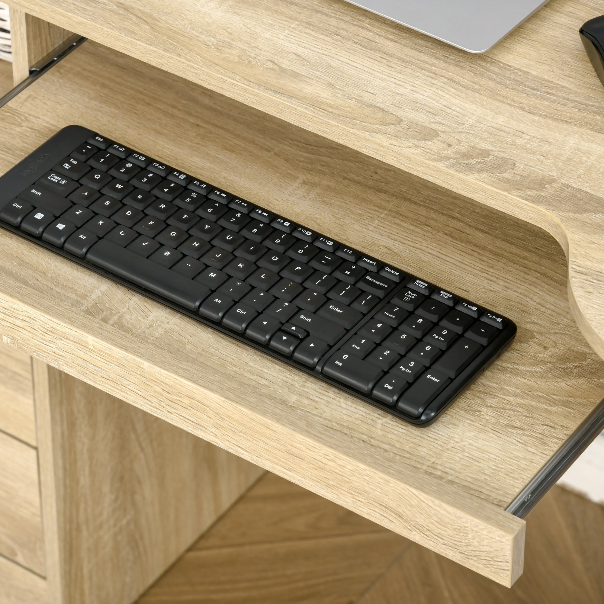 HOMCOM Computer Desk with Storage, Home Office Laptop Table with Shelves and Drawers, Modern Workstation Desk with Keyboard Tray for Study, Living Room, Natural