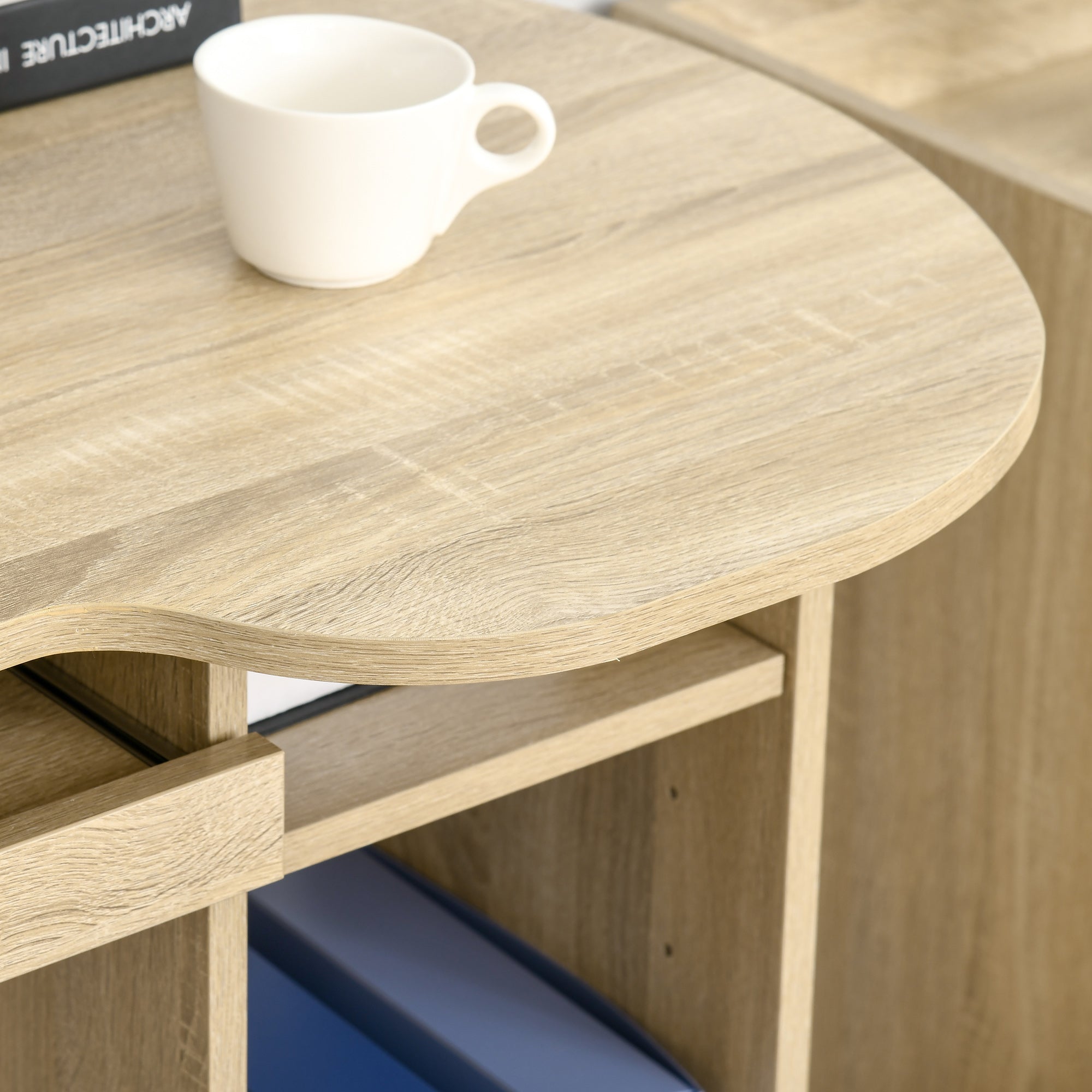 HOMCOM Computer Desk with Storage, Home Office Laptop Table with Shelves and Drawers, Modern Workstation Desk with Keyboard Tray for Study, Living Room, Natural