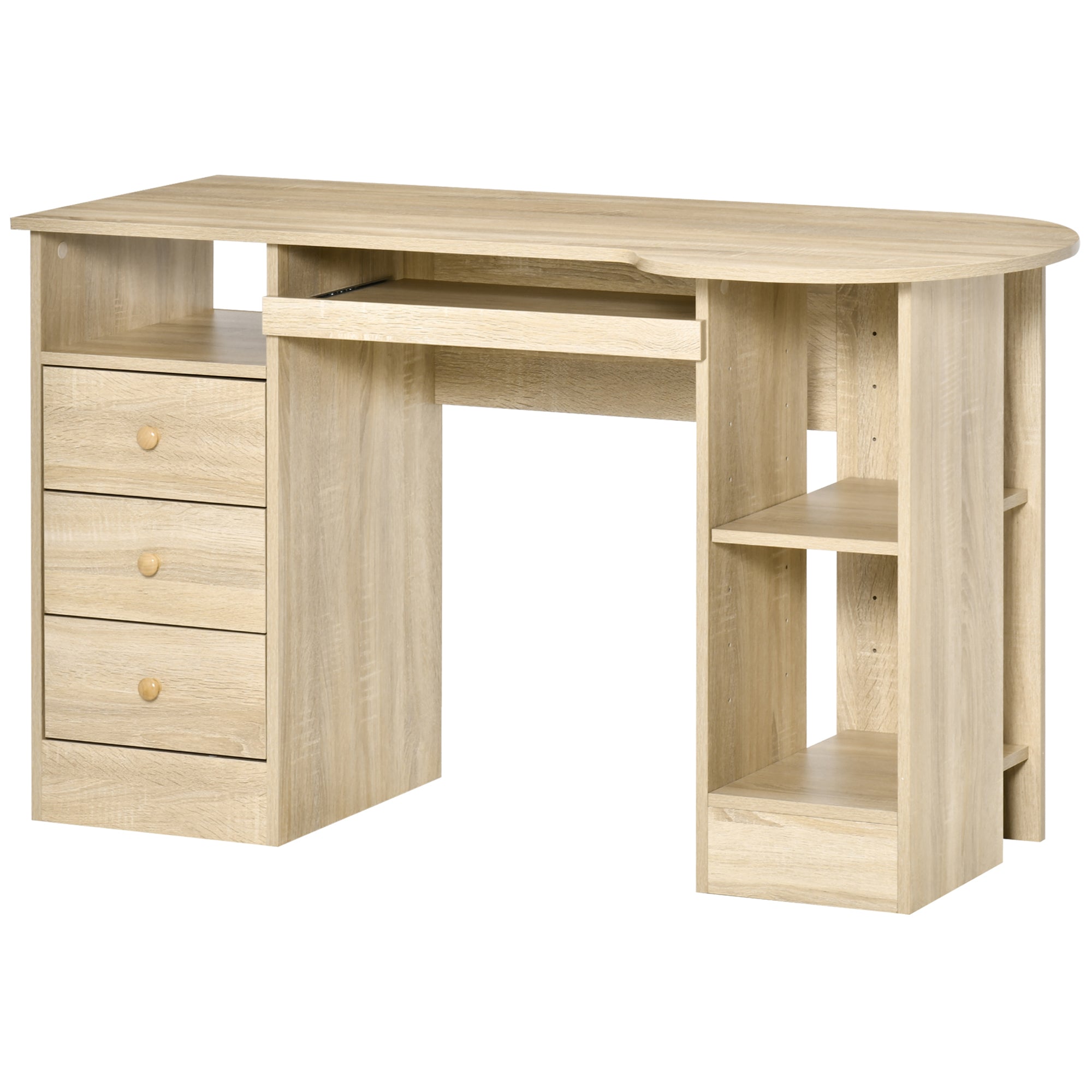 HOMCOM Computer Desk with Storage, Home Office Laptop Table with Shelves and Drawers, Modern Workstation Desk with Keyboard Tray for Study, Living Room, Natural