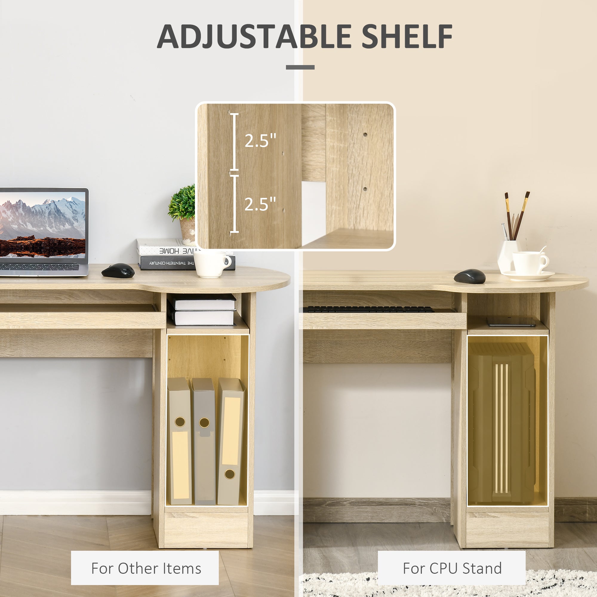HOMCOM Computer Desk with Storage, Home Office Laptop Table with Shelves and Drawers, Modern Workstation Desk with Keyboard Tray for Study, Living Room, Natural