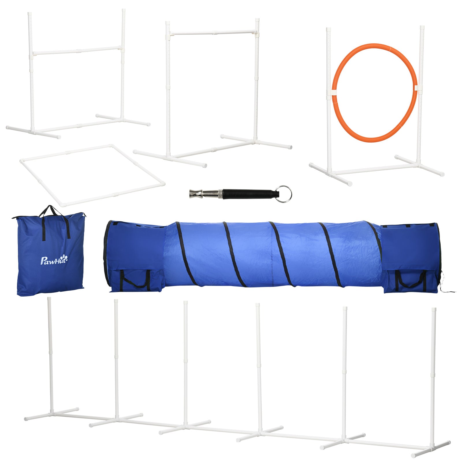 PawHut Dog Agility Equipment Set 6 PCs with 3(m) Tunnel, Canine Whistle, Pause Box, Dog Jumps, Weave Poles