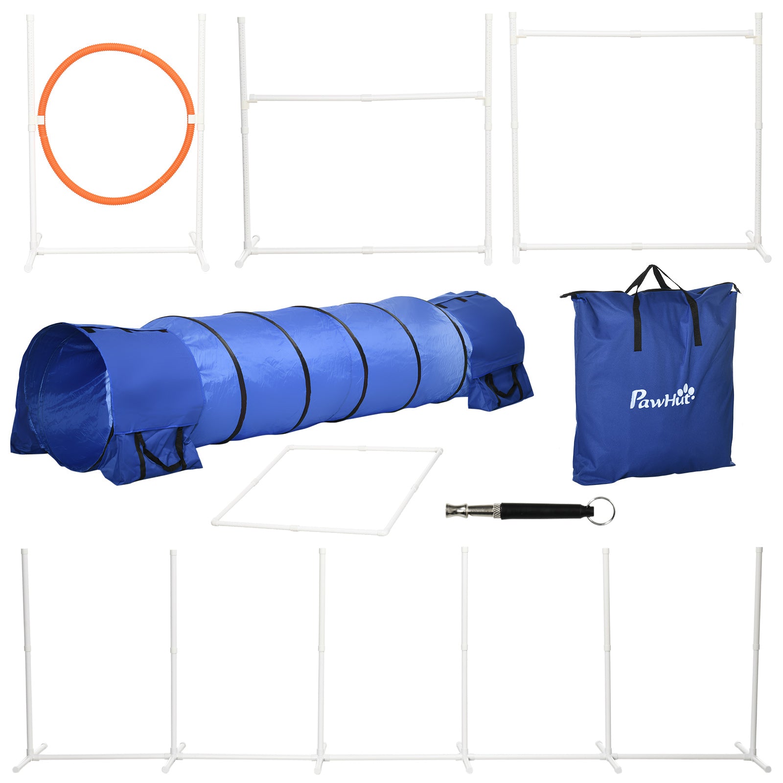 PawHut Dog Agility Equipment Set 6 PCs with 3(m) Tunnel, Canine Whistle, Pause Box, Dog Jumps, Weave Poles