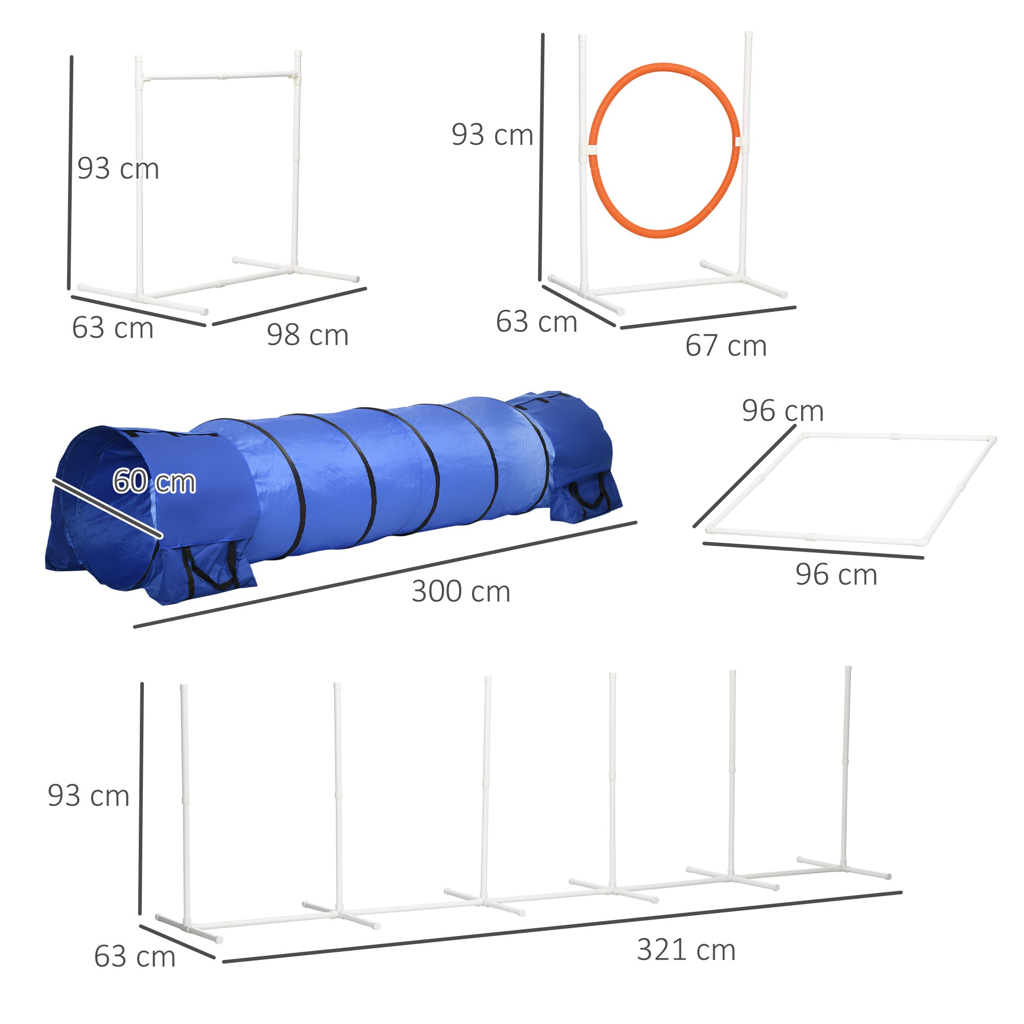 PawHut Dog Agility Equipment Set 6 PCs with 3(m) Tunnel, Canine Whistle, Pause Box, Dog Jumps, Weave Poles