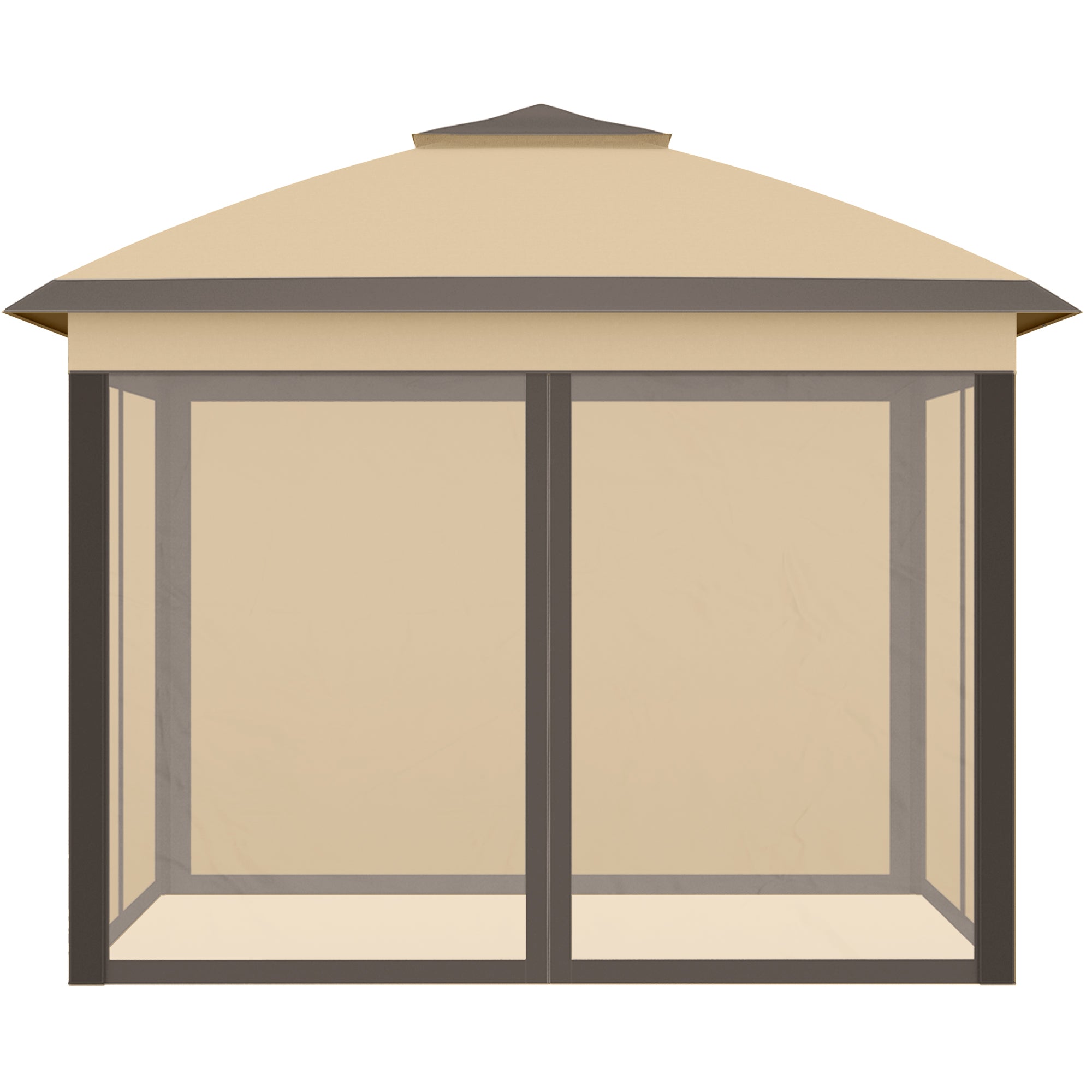 Outsunny 11' x 11' Pop Up Canopy, Double Roof Foldable Canopy Tent with Zipper Mesh Sidewalls, Height Adjustable and Carrying Bag, Event Tent for Patio Garden Backyard, Beige