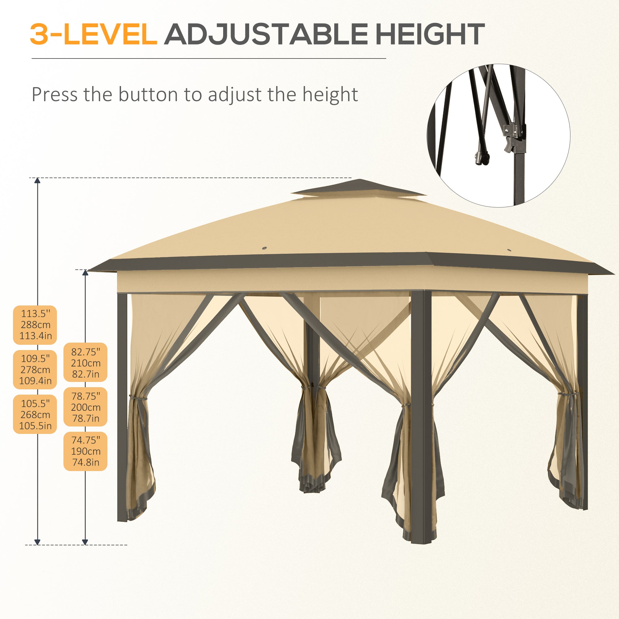 Outsunny 11' x 11' Pop Up Canopy, Double Roof Foldable Canopy Tent with Zipper Mesh Sidewalls, Height Adjustable and Carrying Bag, Event Tent for Patio Garden Backyard, Beige