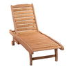 Outsunny Wooden Outdoor Lounge Chair, Adjustable Patio Outdoor Chaise Recliner Garden Furniture, Tanning Chair with Pull-out Tray and 2 Wheels, Brown