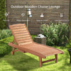 Outsunny Wooden Outdoor Lounge Chair, Adjustable Patio Outdoor Chaise Recliner Garden Furniture, Tanning Chair with Pull-out Tray and 2 Wheels, Brown